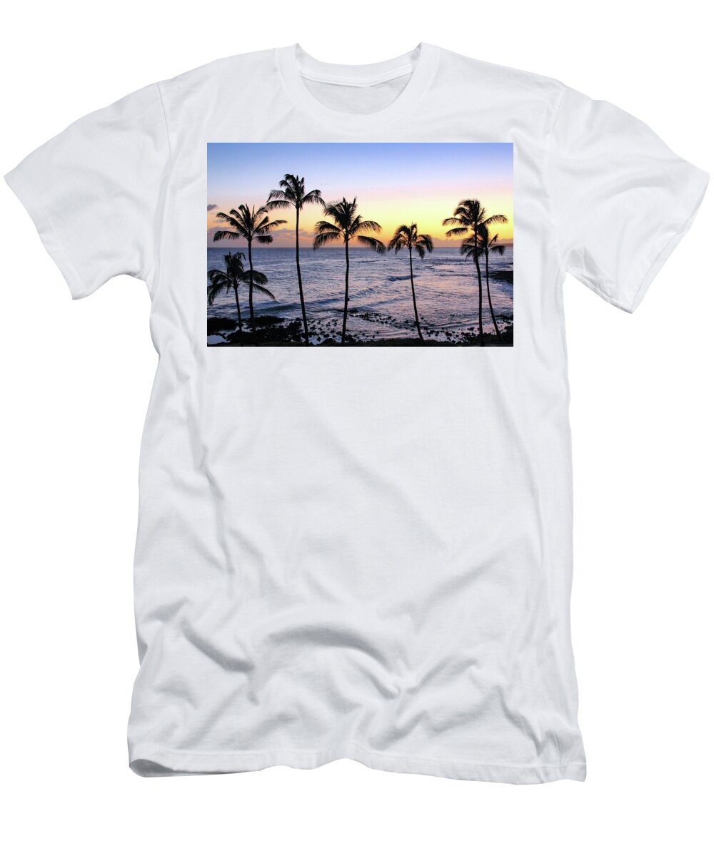 Hawaii T-Shirt featuring the photograph Poipu Palms at Sunset by Robert Carter