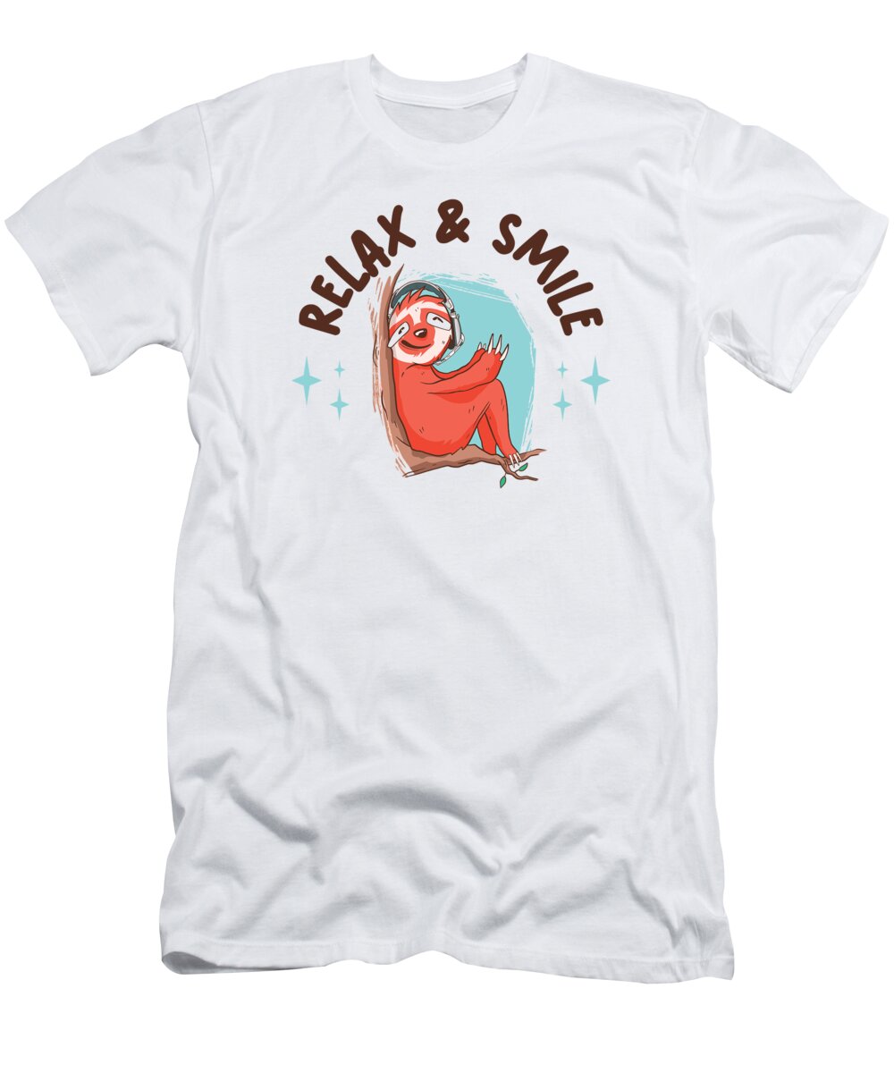 Sloth T-Shirt featuring the digital art Relax Smile Sloth Lazy Chill #1 by Toms Tee Store