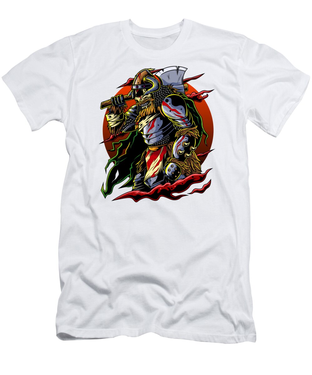 Samurai Viking Warrior Berserk Armor Axe T-Shirt Tee -