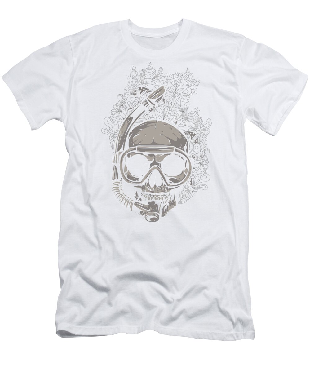 Skull T-Shirt featuring the digital art Scuba Diver Skull #1 by Jacob Zelazny