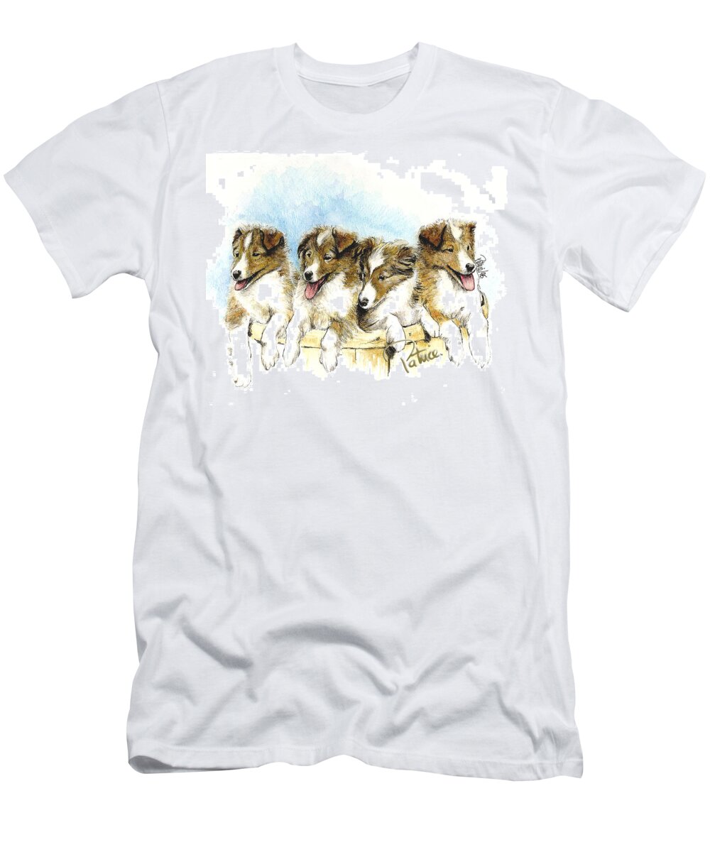 Dog Art T-Shirt featuring the painting Sheltie Pups #2 by Patrice Clarkson