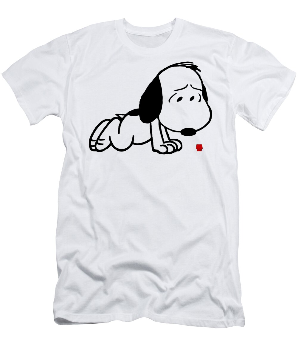 Snoopy T-Shirt featuring the drawing Snoopy Sad #1 by Brenda S Lehman