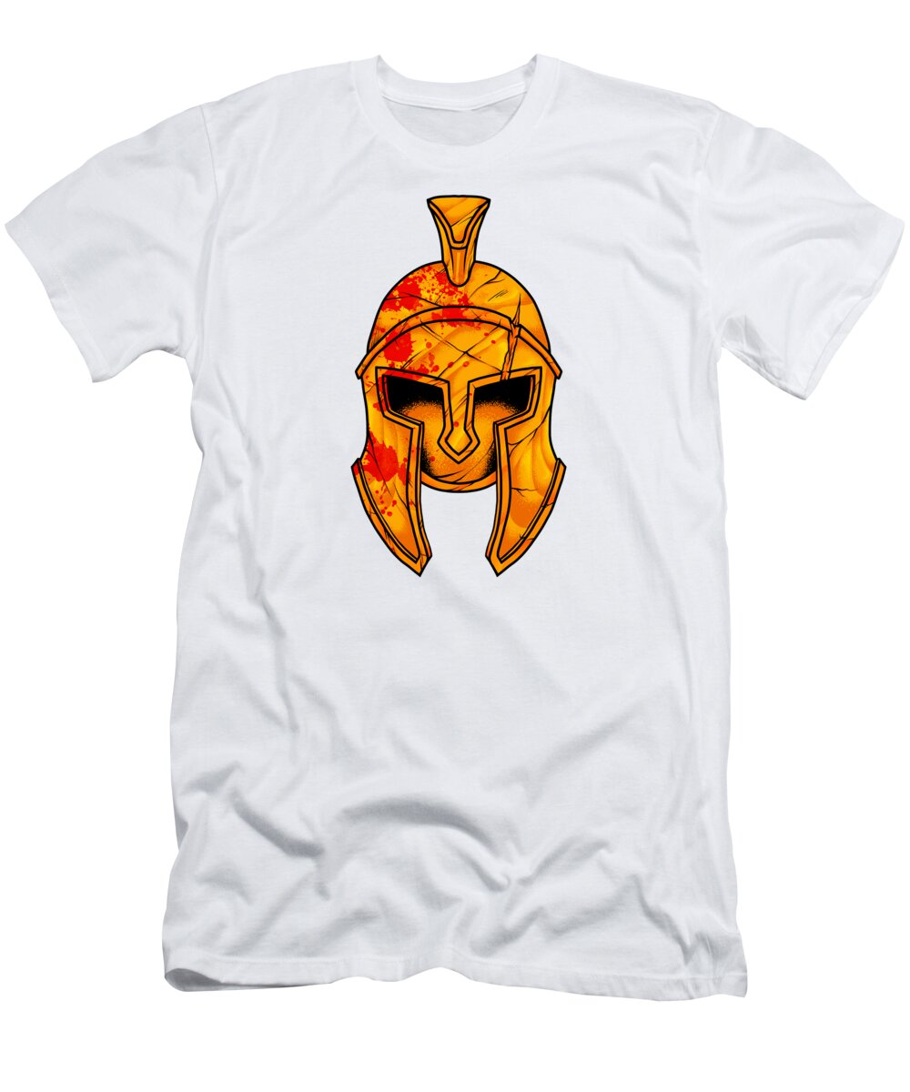 Fitness T-Shirt featuring the digital art Spartan Helmet Marked By Battle Warrior #1 by Mister Tee