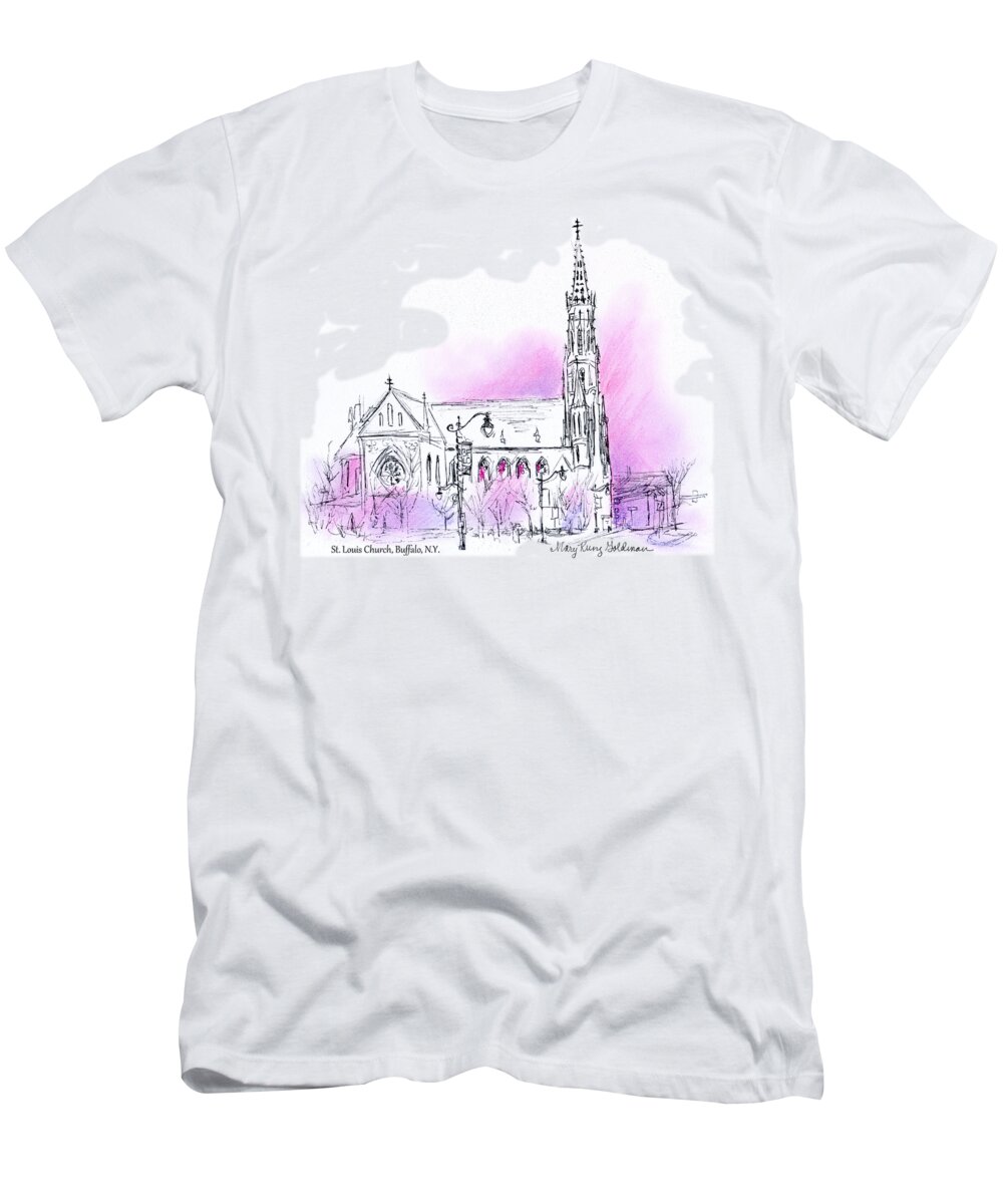 St. Louis Church T-Shirt featuring the drawing St. Louis Church, Buffalo NY by Mary Kunz Goldman
