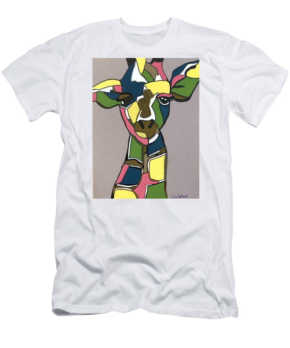 Giraffe Painting T-Shirt featuring the painting Stand Tall - Colorful Giraffe Painting #2 by Christie Olstad