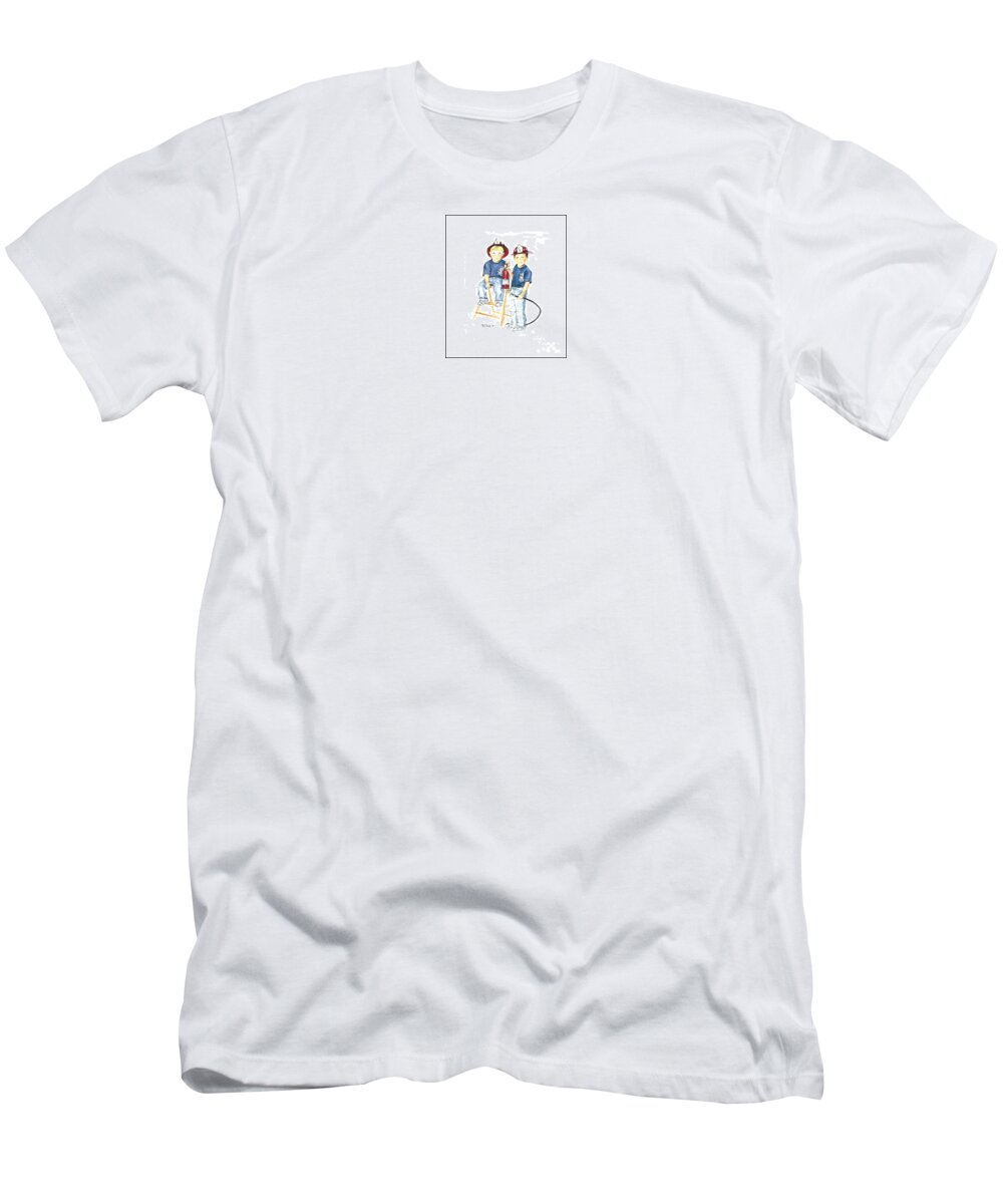 Images T-Shirt featuring the drawing The Firefighter's Sons #1 by Diane Strain