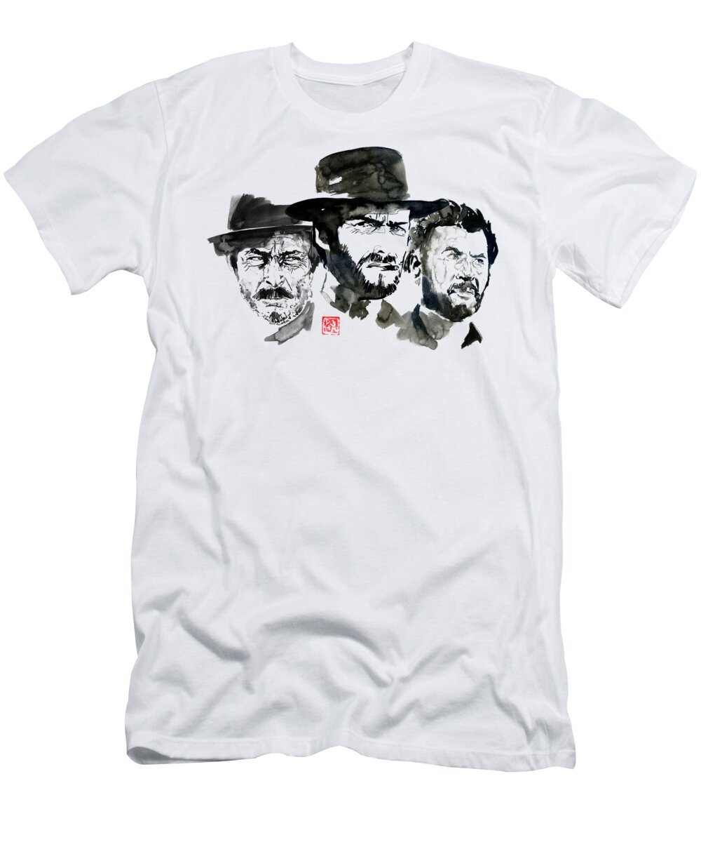 Clint Eastwood T-Shirt featuring the drawing The Good The Bad The Ugly #2 by Pechane Sumie