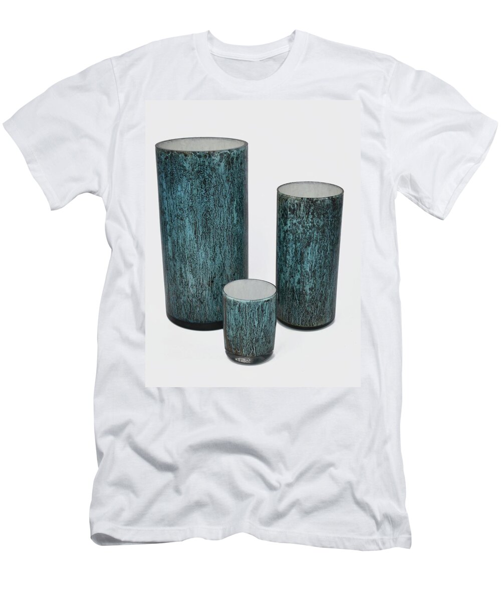 Glass T-Shirt featuring the glass art Three Blue Cylinders by Christopher Schranck