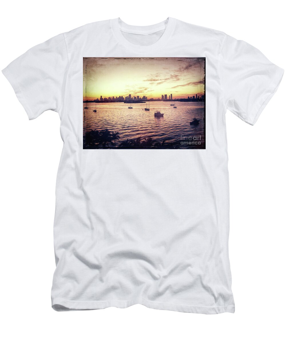 Florida T-Shirt featuring the digital art Vintage Miami Skyline by Phil Perkins
