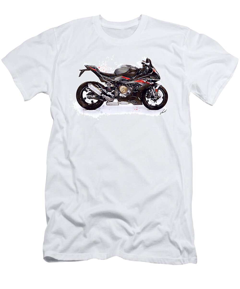Sport T-Shirt featuring the painting Watercolor Motorcycle BMW S1000RR - original artwork by Vart. by Vart Studio