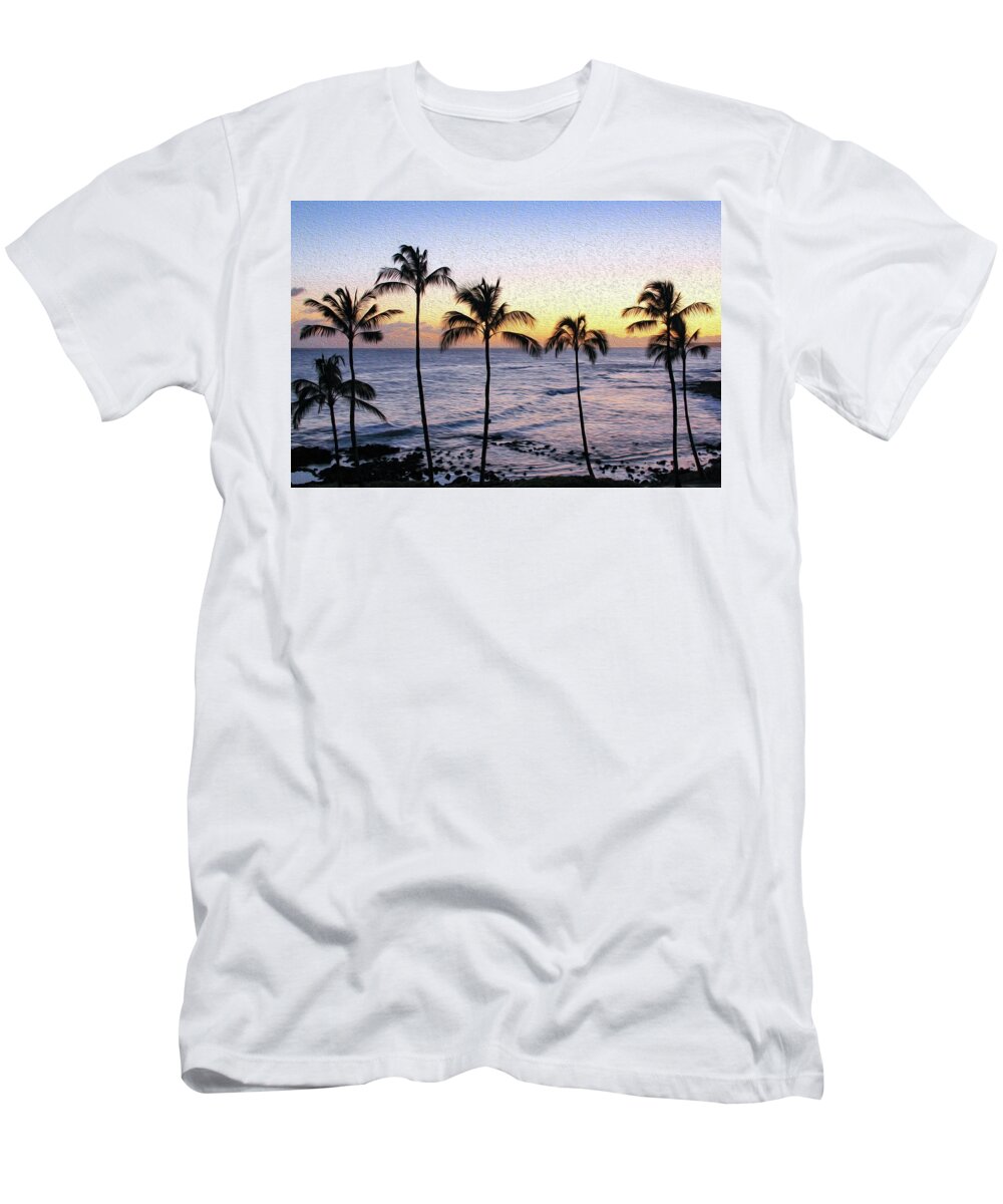 Hawaii T-Shirt featuring the photograph Poipu Palms Painting by Robert Carter