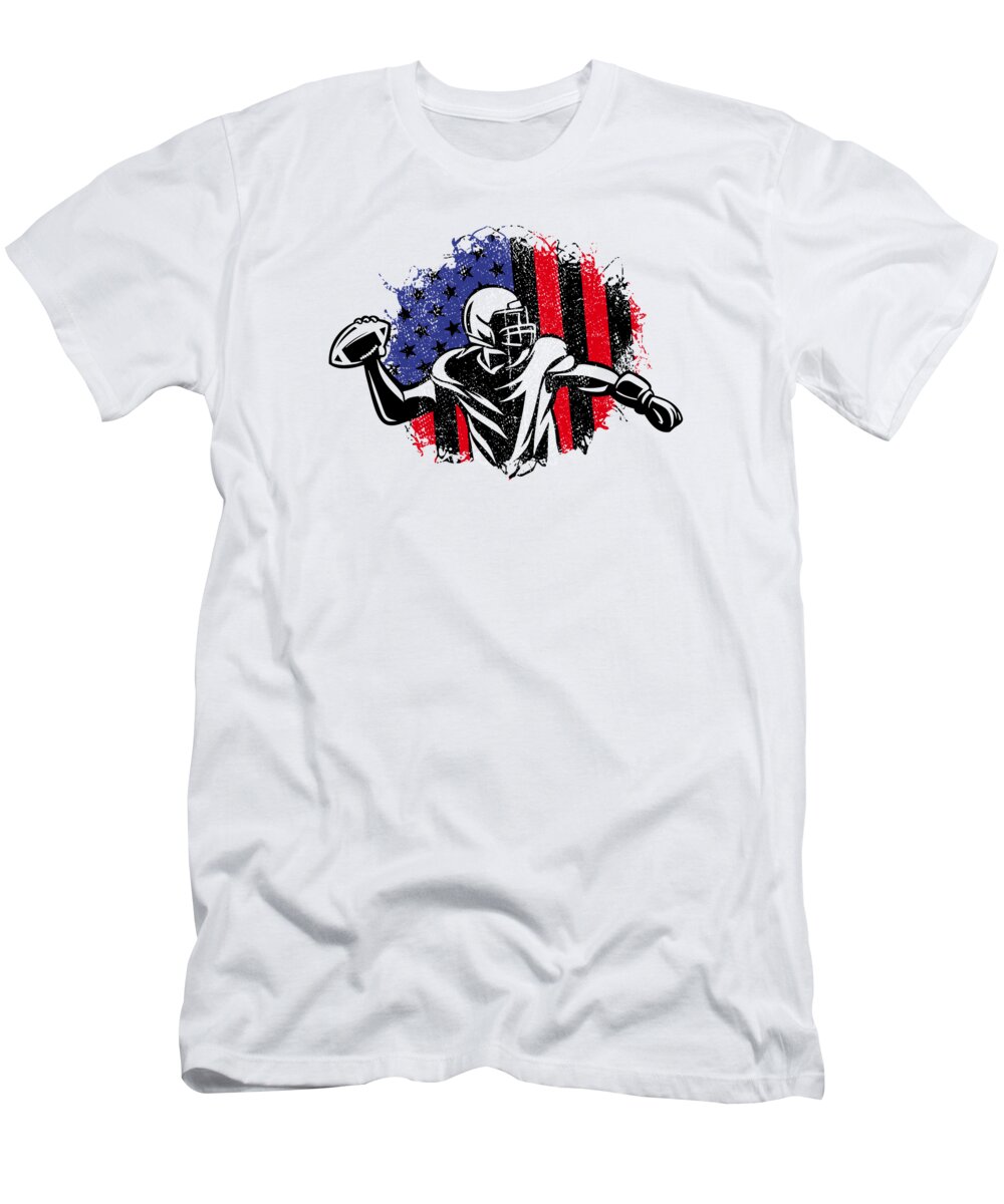 Football T-Shirt featuring the digital art American Football Flag Patriotic Sports Football Player #10 by Toms Tee Store