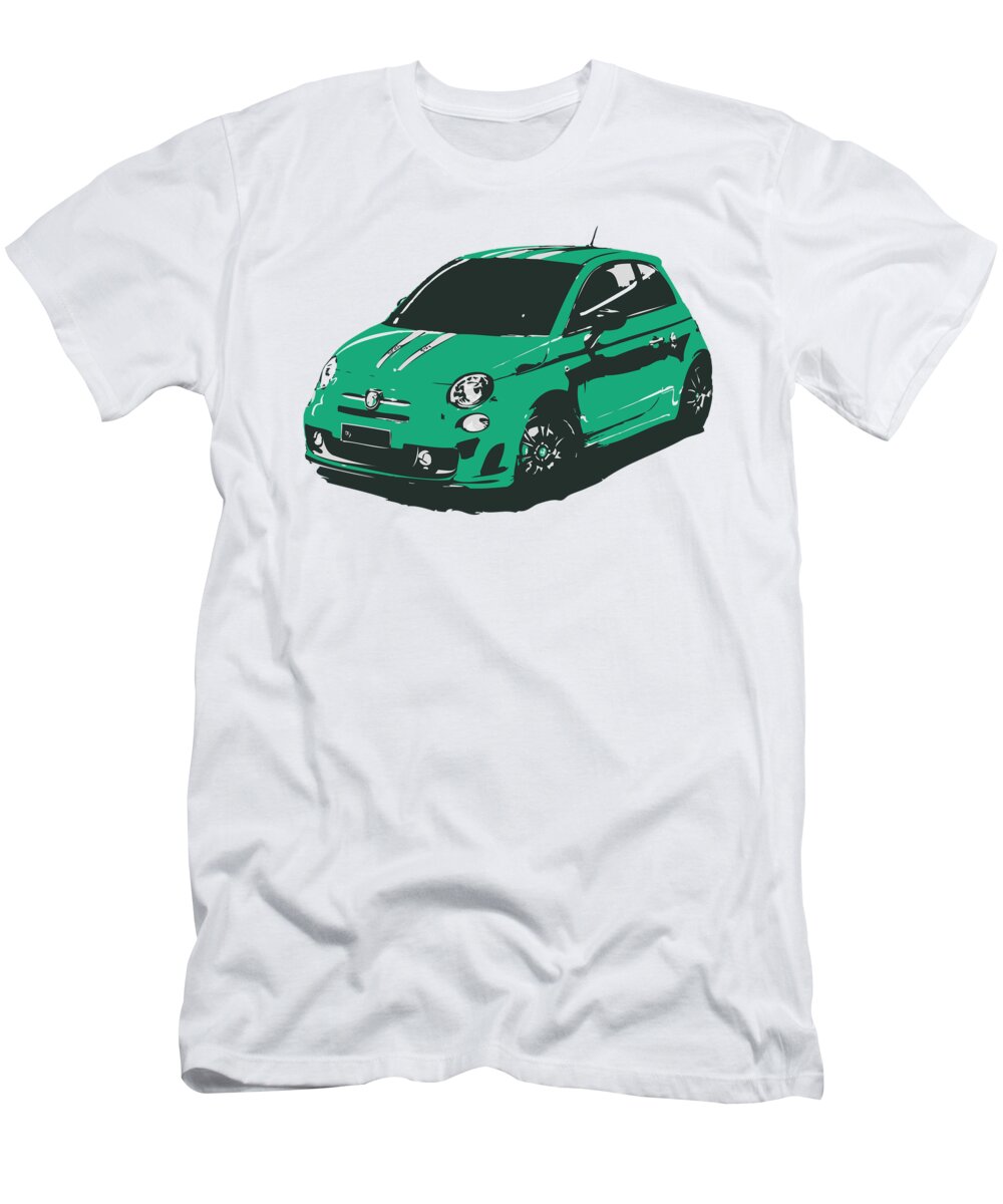 Retro T-Shirt featuring the digital art Green Fiat 500 Abarth #11 by Thespeedart
