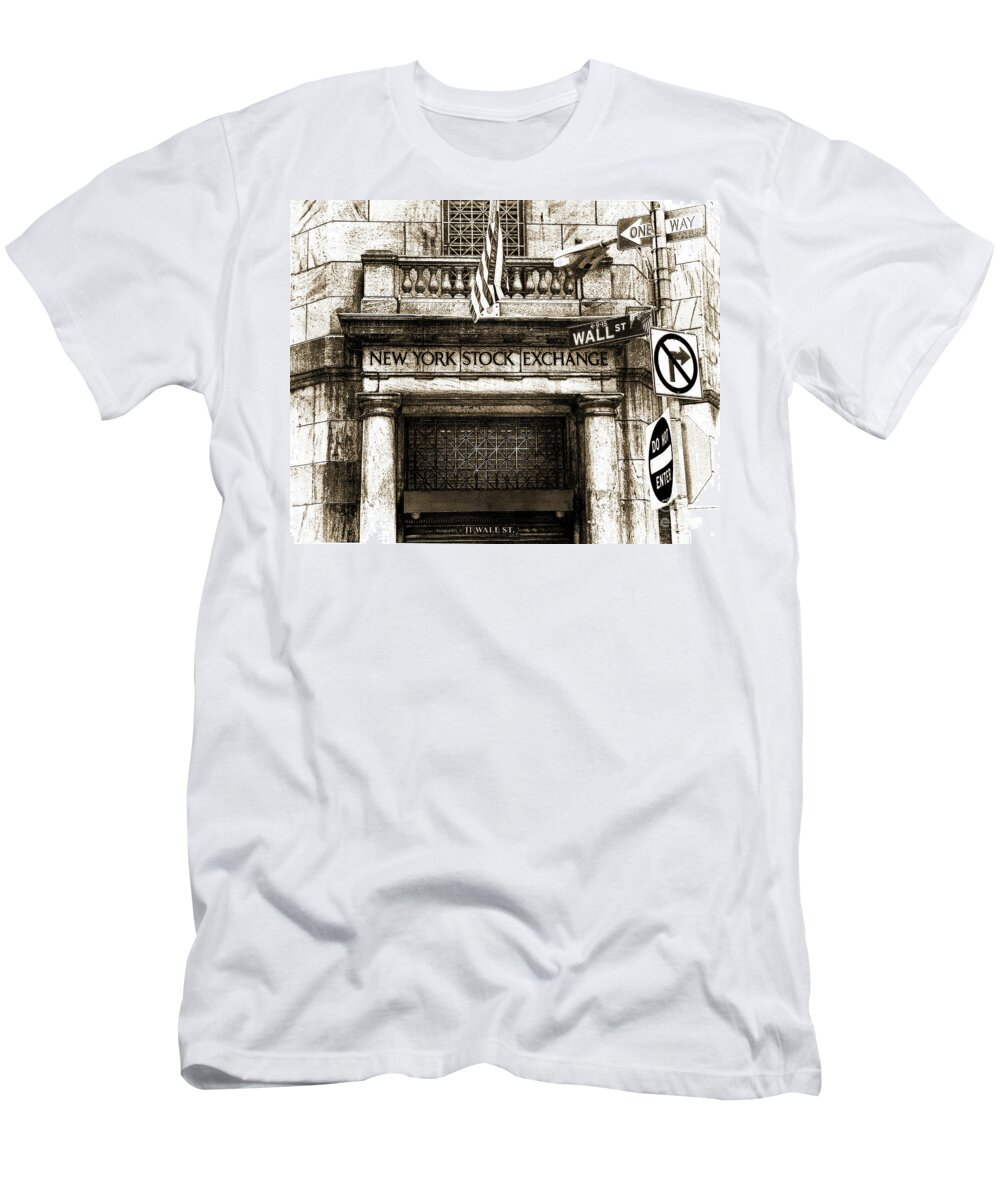 New T-Shirt featuring the digital art 11 Wall St - Monochrome by Anthony Ellis