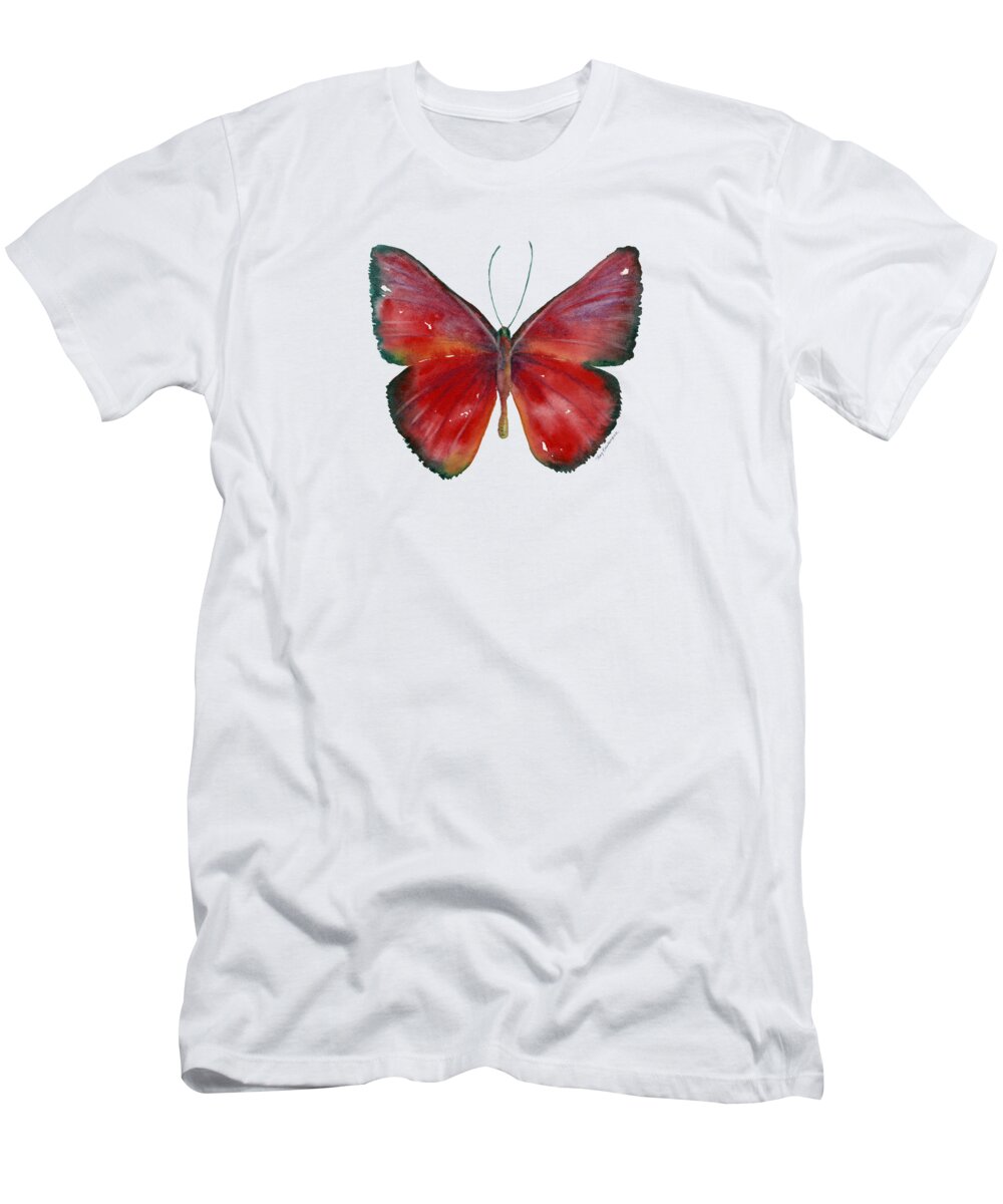 Red T-Shirt featuring the painting 16 Mesene Rubella Butterfly by Amy Kirkpatrick