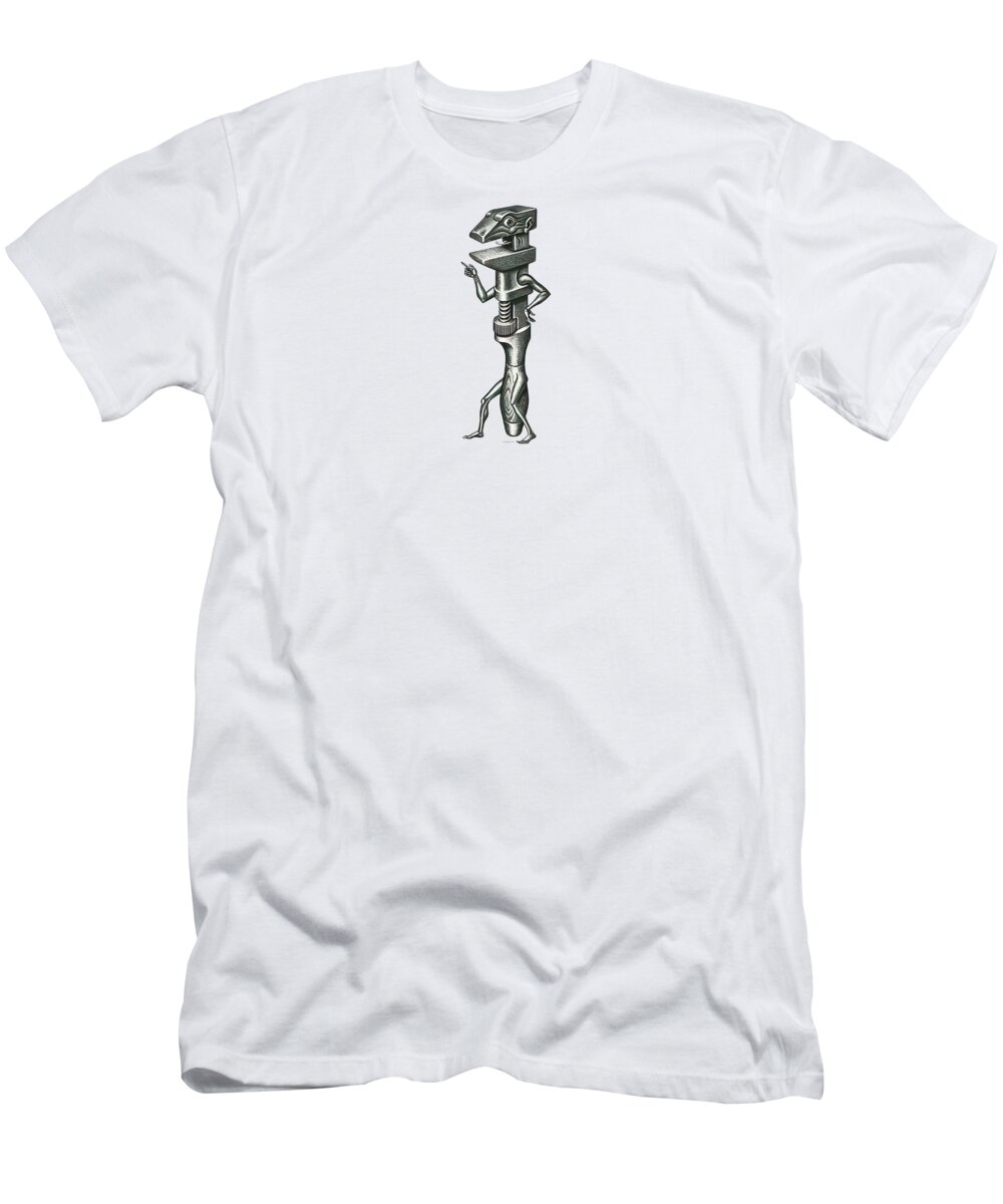  T-Shirt featuring the drawing 1950s Monkey Wrench, Part Of A Series by Boris Artzybasheef