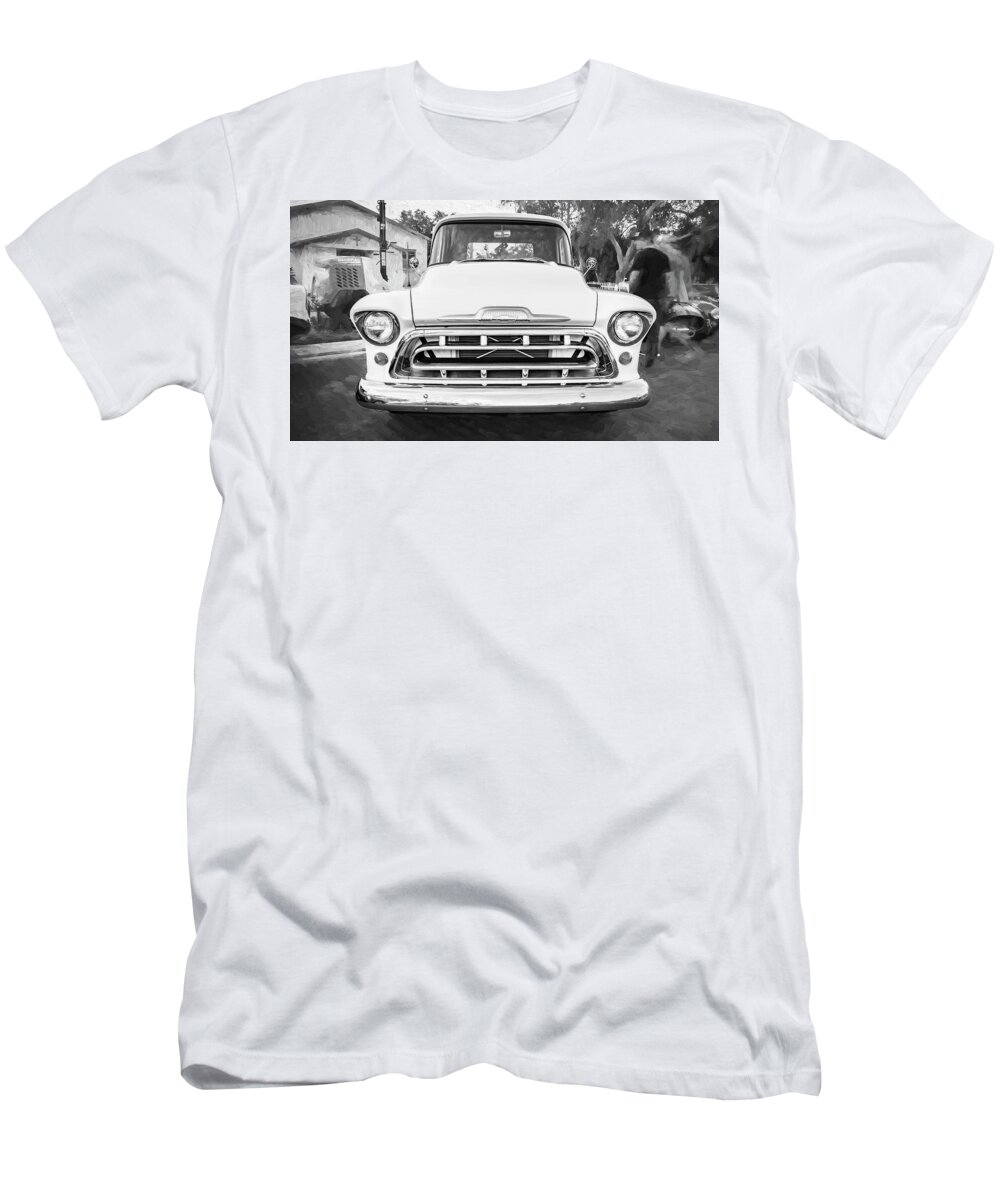 1957 White Chevrolet T-Shirt featuring the photograph 1957 White Chevy Pick Up Truck 3100 Series X141 by Rich Franco