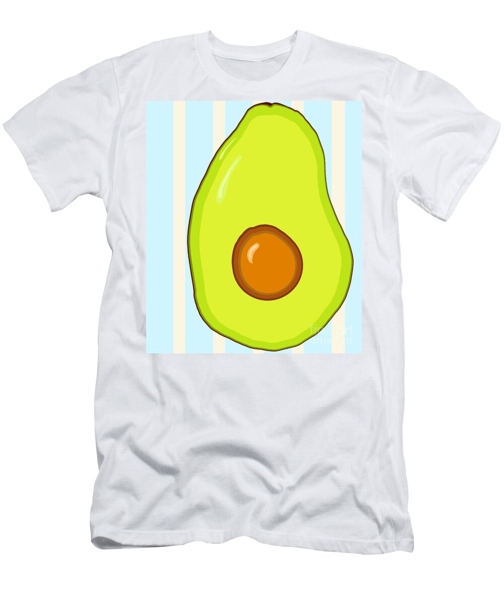 Green Avocado T-Shirt featuring the digital art Avocado Half, Modern Kitchen Decor #3 by Patricia Awapara