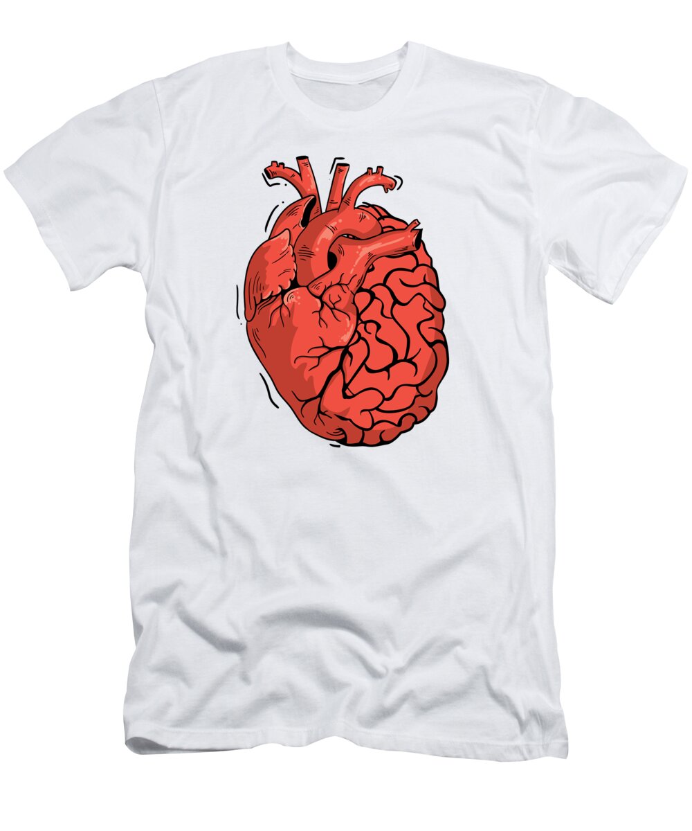 Brain T-Shirt featuring the digital art Half Brain Half Heart Organ Anatomy Science #2 by Toms Tee Store