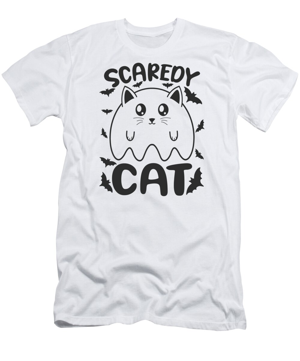 Halloween T-Shirt featuring the digital art Halloween Cat Ghost Girls Woman Cat Lovers #2 by Toms Tee Store