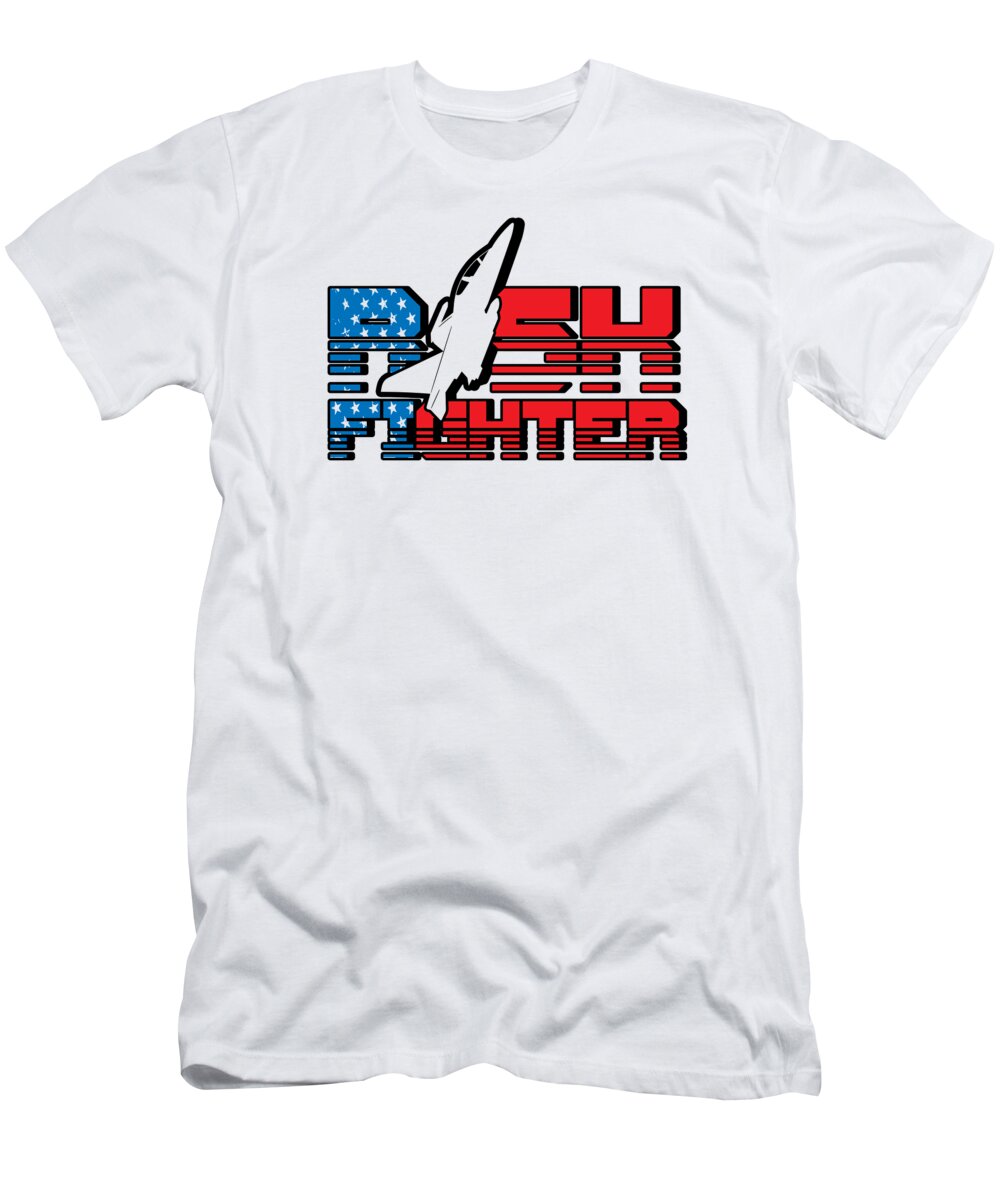American Flag T-Shirt featuring the digital art Jet Fighter Pilot Risk Fighter Aviation American Flag US Military #2 by Toms Tee Store