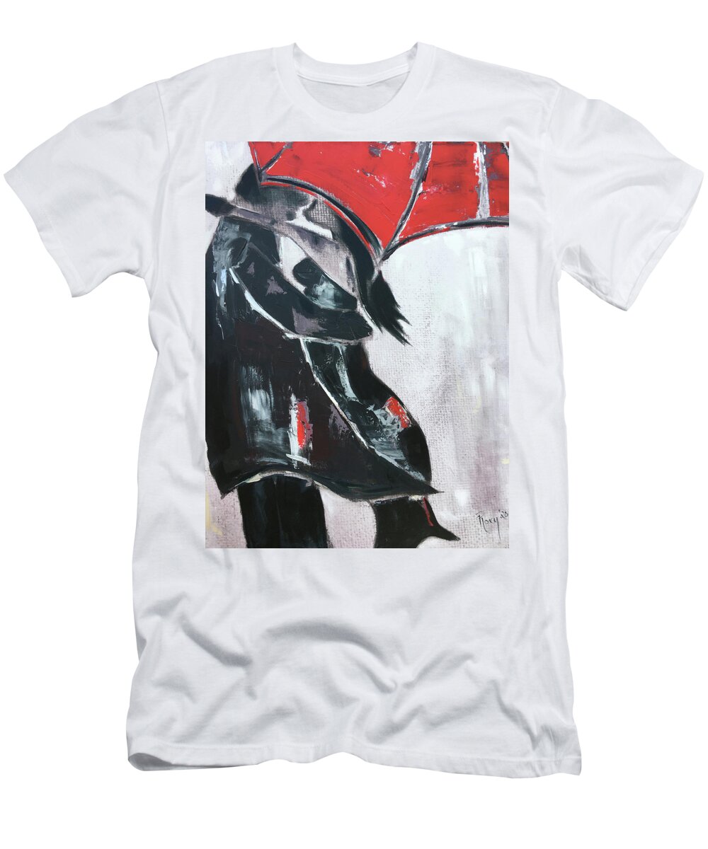 Kissing T-Shirt featuring the painting Kissing in the Rain by Roxy Rich