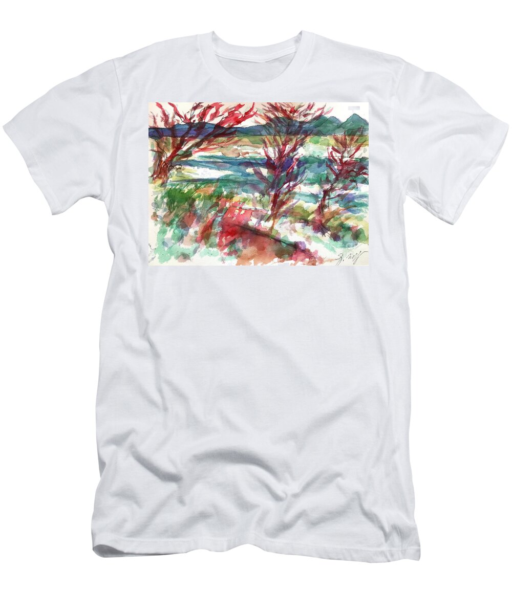 Lake Cherette T-Shirt featuring the painting Lake Cherette #2 by Glen Neff