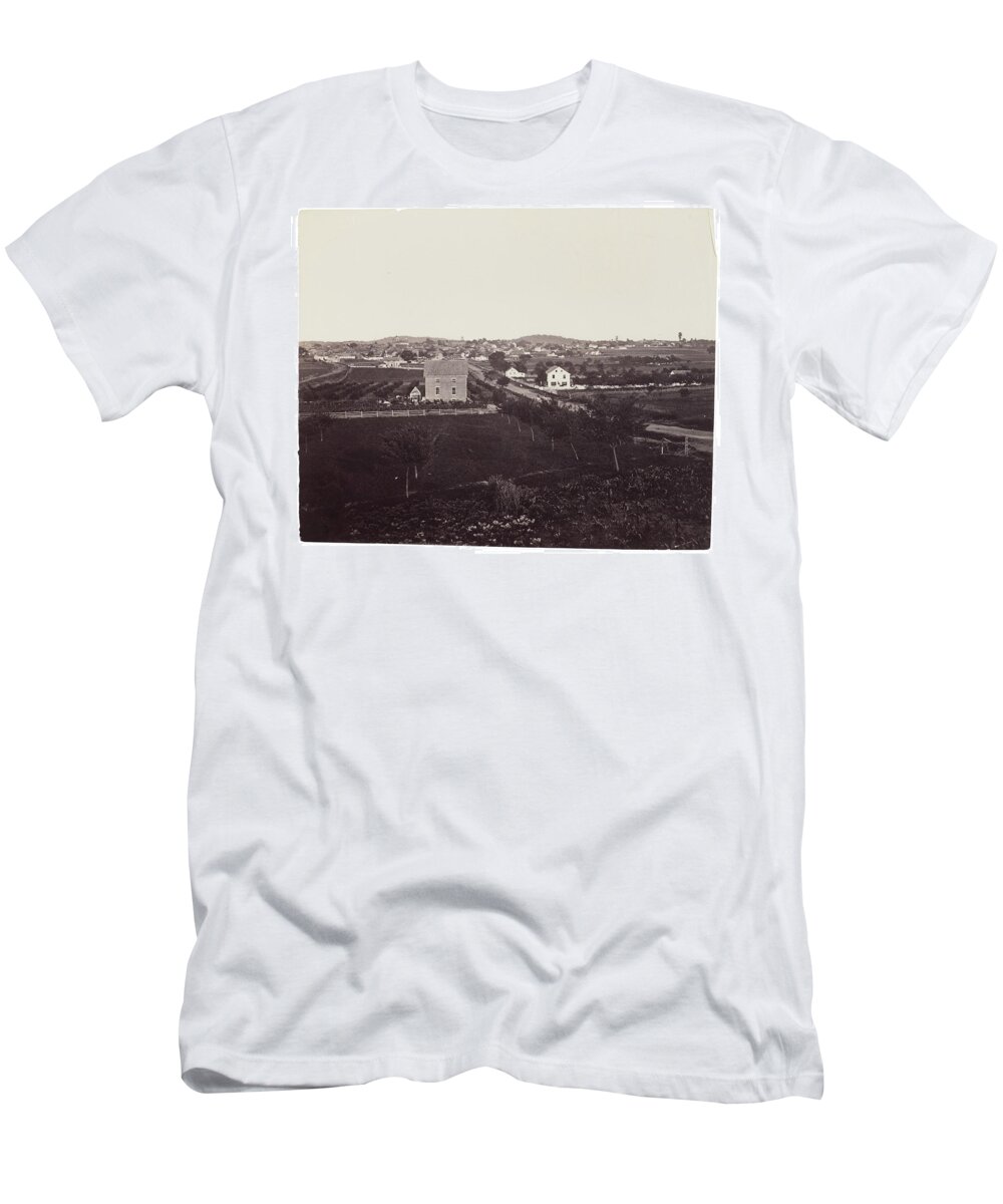 Formerly Attributed To Mathew B. Brady Wagon And Unidentified Union Army Tented Encampment In Distance T-Shirt featuring the painting formerly attributed to MATHEW B. BRADY Wagon and Unidentified Union Army Tented Encampment in Distan by MotionAge Designs