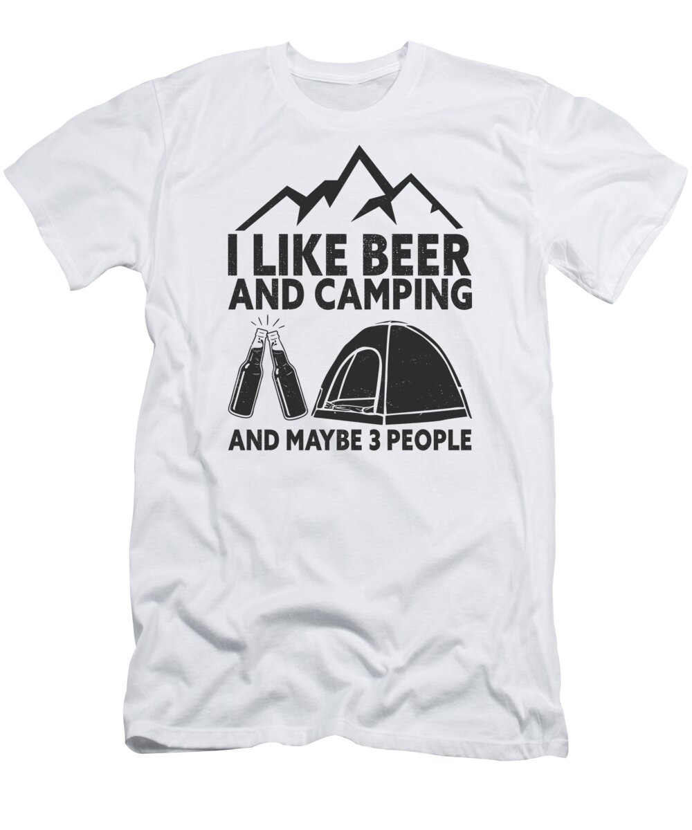 Camper T-Shirt featuring the digital art Camper Drinking Beer Wilderness Campfire #3 by Toms Tee Store
