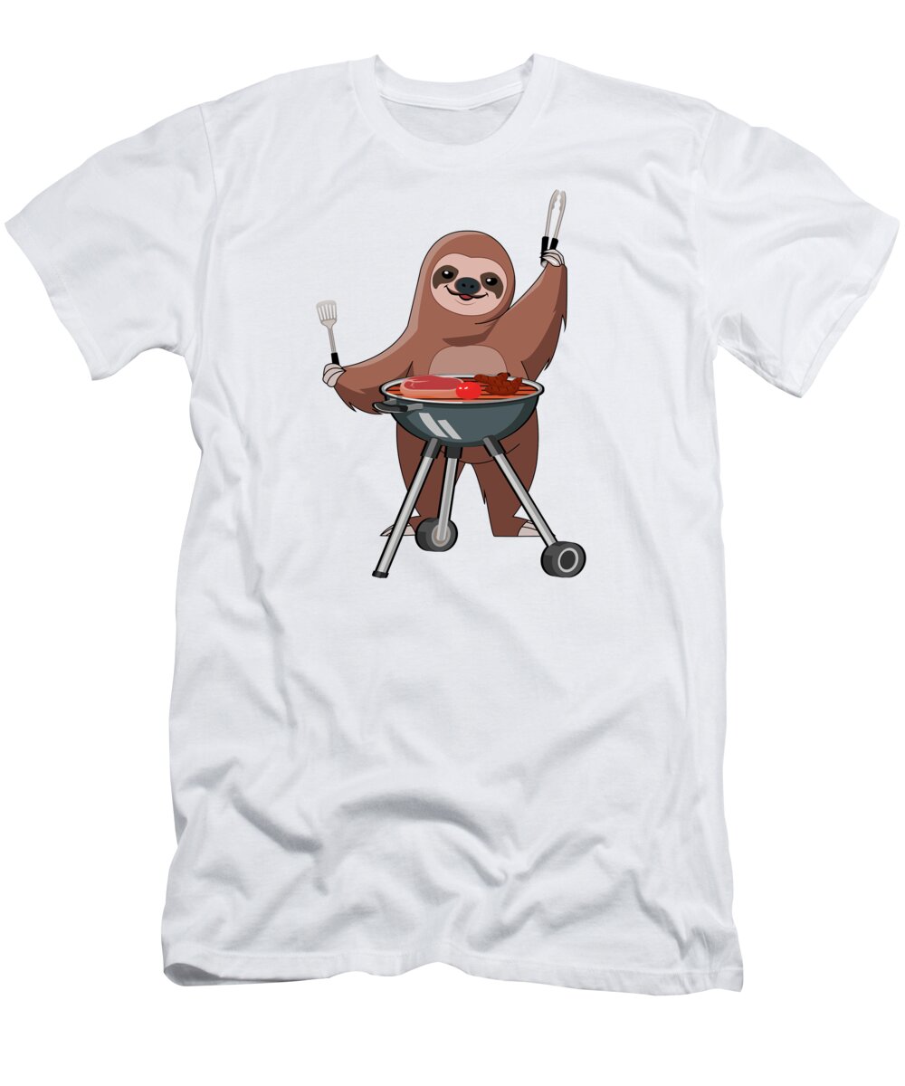 Sloth T-Shirt featuring the digital art Cute Sloth Lazy BBQ Grilling Sloth Statement Chill #3 by Toms Tee Store