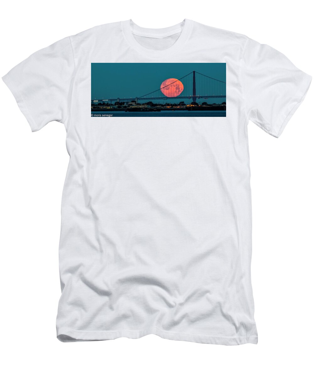 Moon T-Shirt featuring the photograph Moon Set, Golden Gate Bridge #3 by Moris Senegor