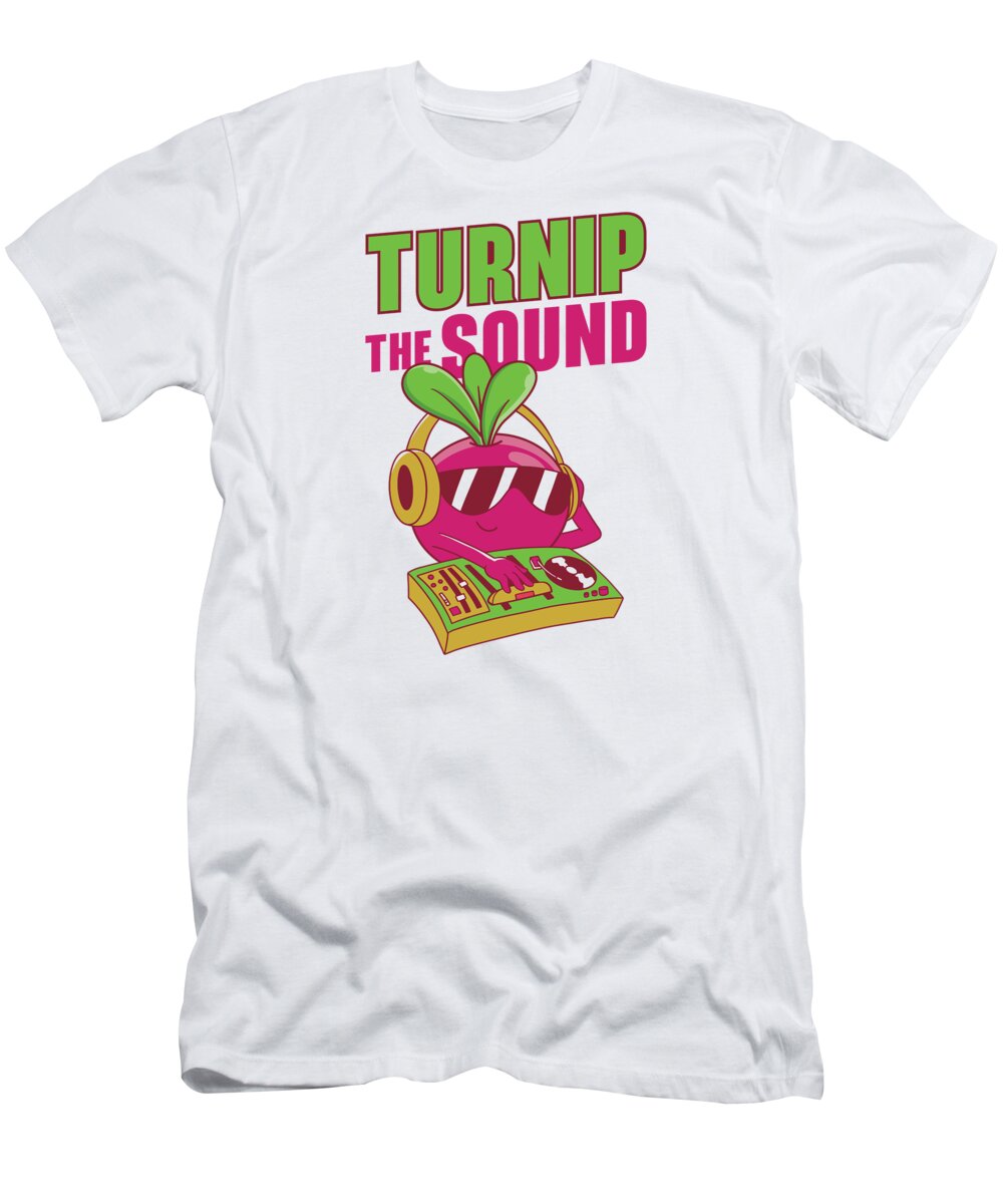 Music T-Shirt featuring the digital art Music Turnip Party Music Lover Vegetable #3 by Toms Tee Store