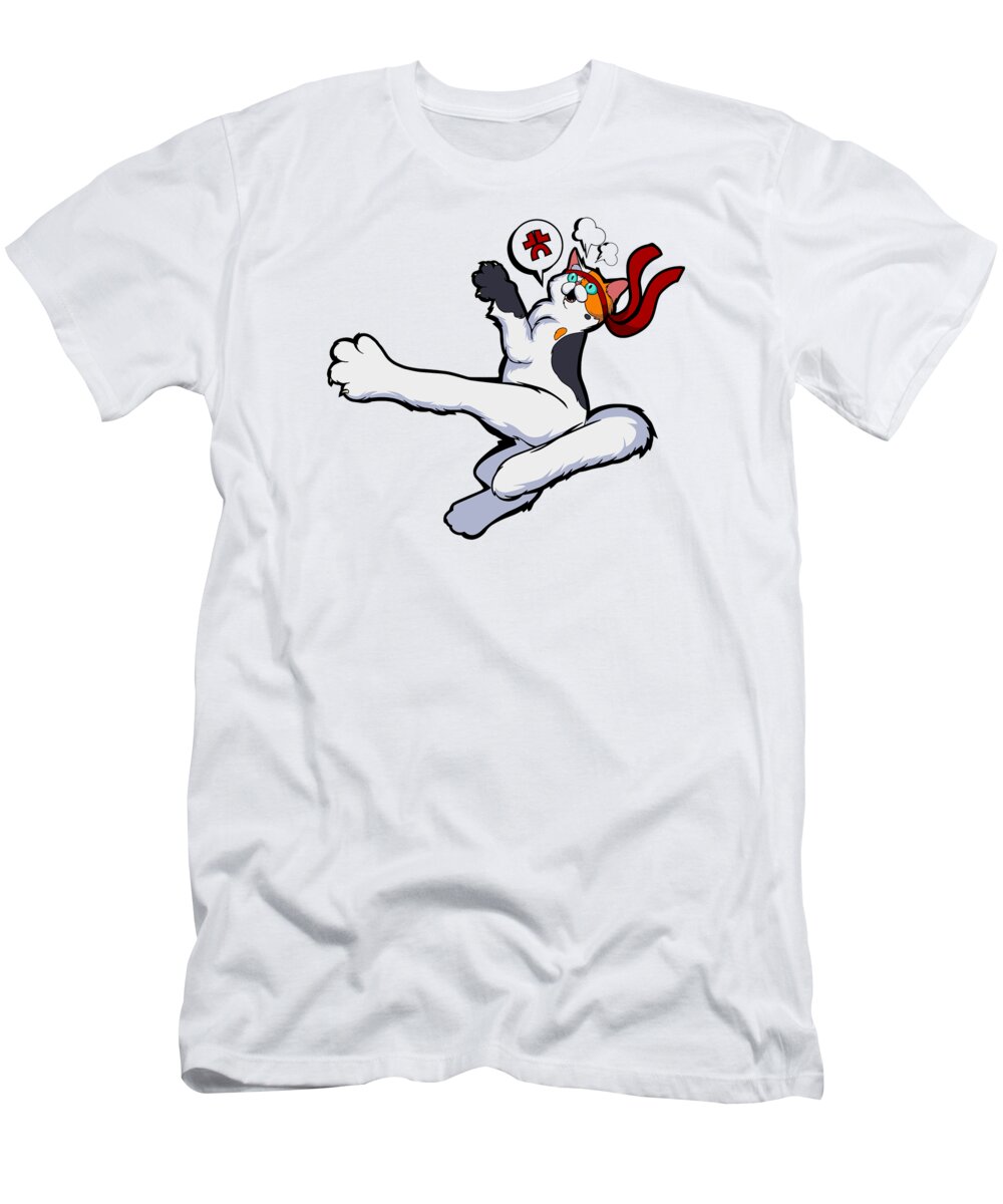 Karate T-Shirt featuring the digital art Ninja Japanese Anime Samurai Warrior Cat #3 by Toms Tee Store