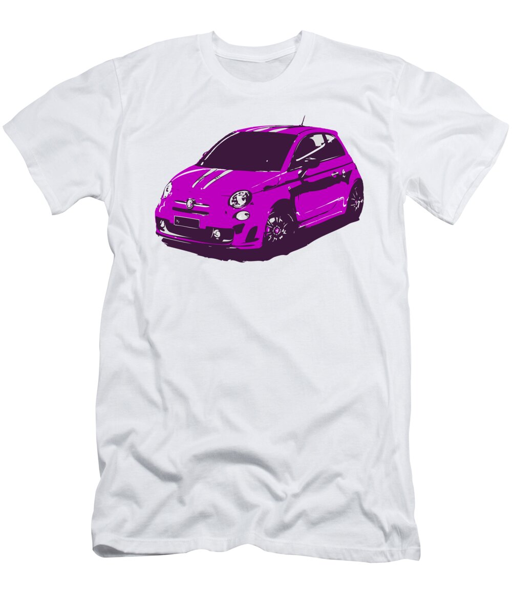 Retro T-Shirt featuring the digital art Pink Fiat 500 Abarth #3 by Thespeedart