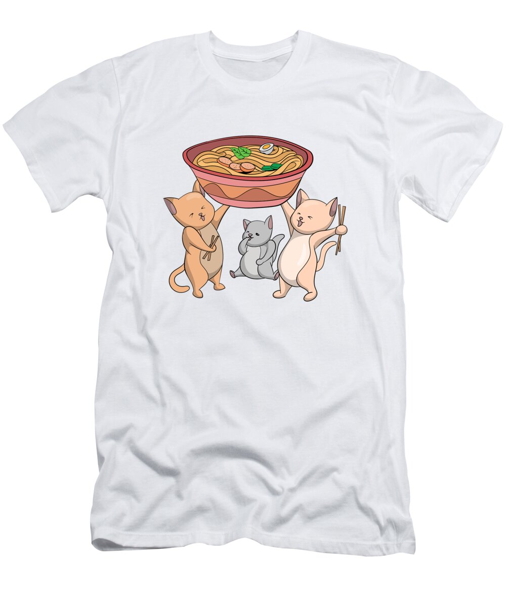 Ramen T-Shirt featuring the digital art Ramen Cats Cat Noodles Soup Lover Japan Chef Noods #3 by Toms Tee Store