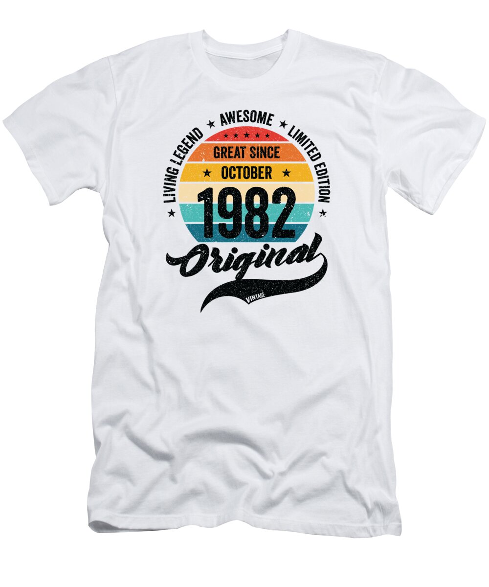 40th Bday T-Shirt featuring the digital art Retro 40 Years October 1982 Birthday Vintage Bday Classic #3 by Toms Tee Store