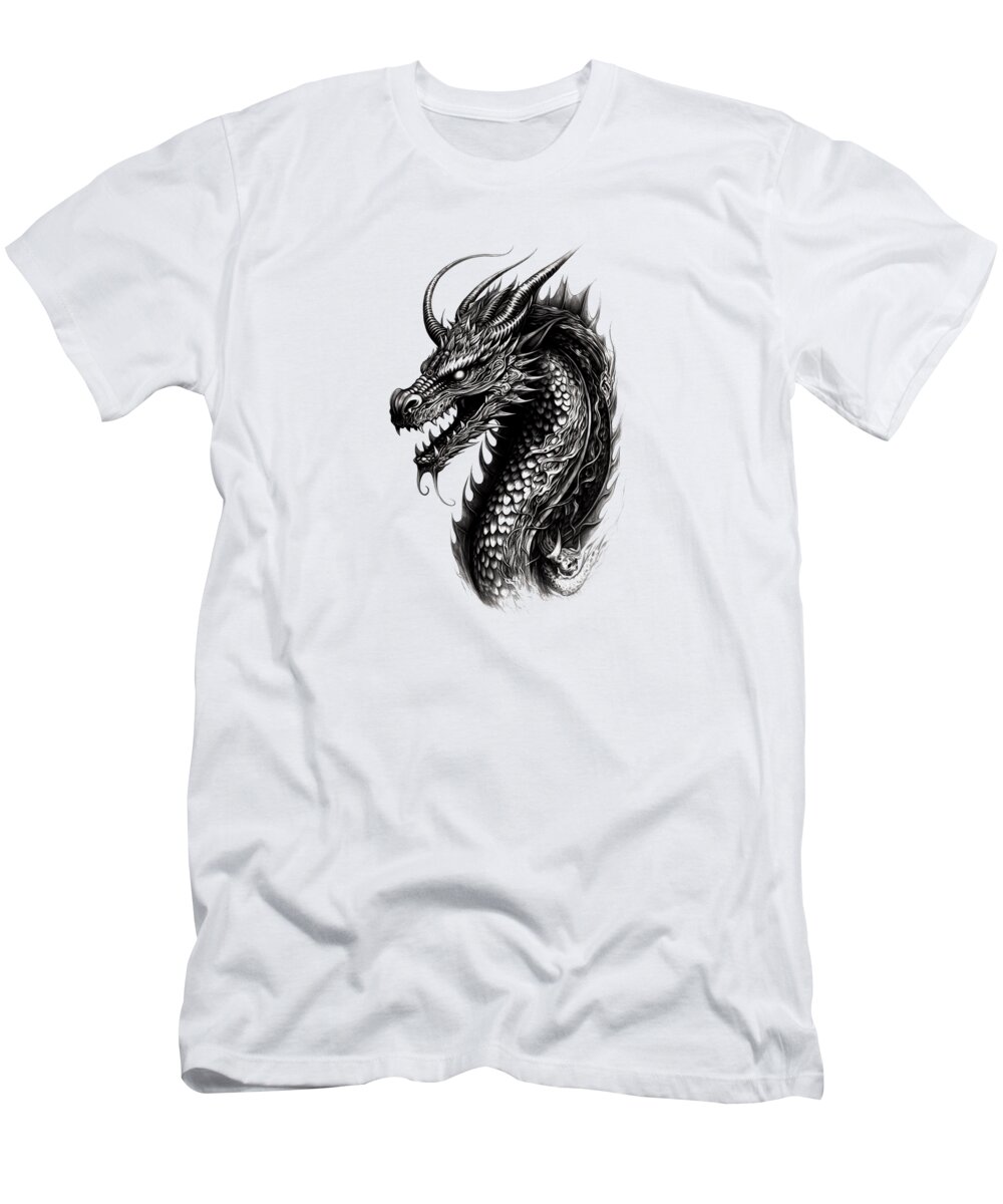 Dragon T-Shirt featuring the mixed media Tattoo Style Dragon #3 by World Art Collective