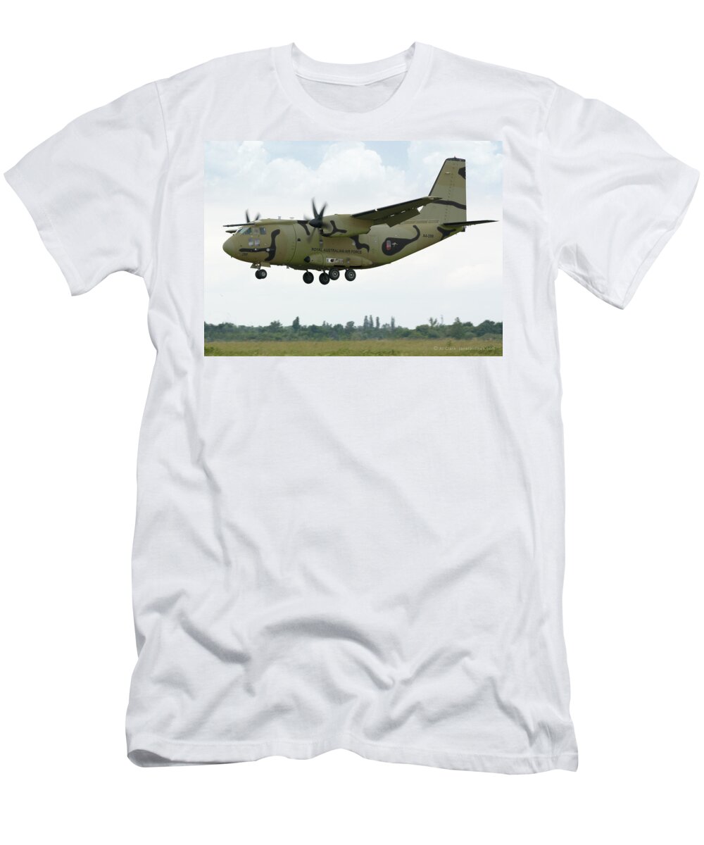 Spartan T-Shirt featuring the digital art RAAF C-27J Spartan Wooded by Custom Aviation Art