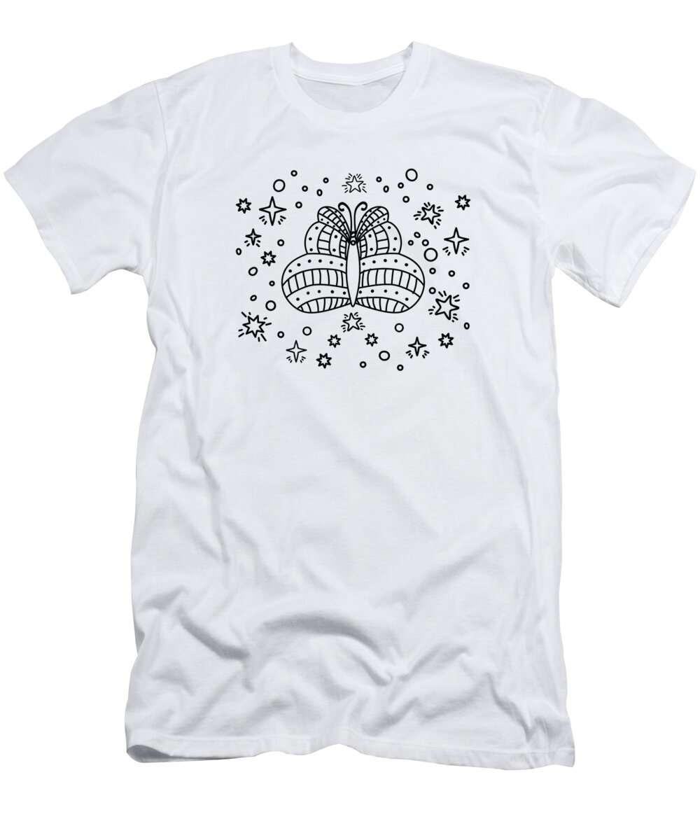 Celestial T-Shirt featuring the digital art Celestial Butterfly Line Art Insect Fan Mystical Stars #4 by Toms Tee Store