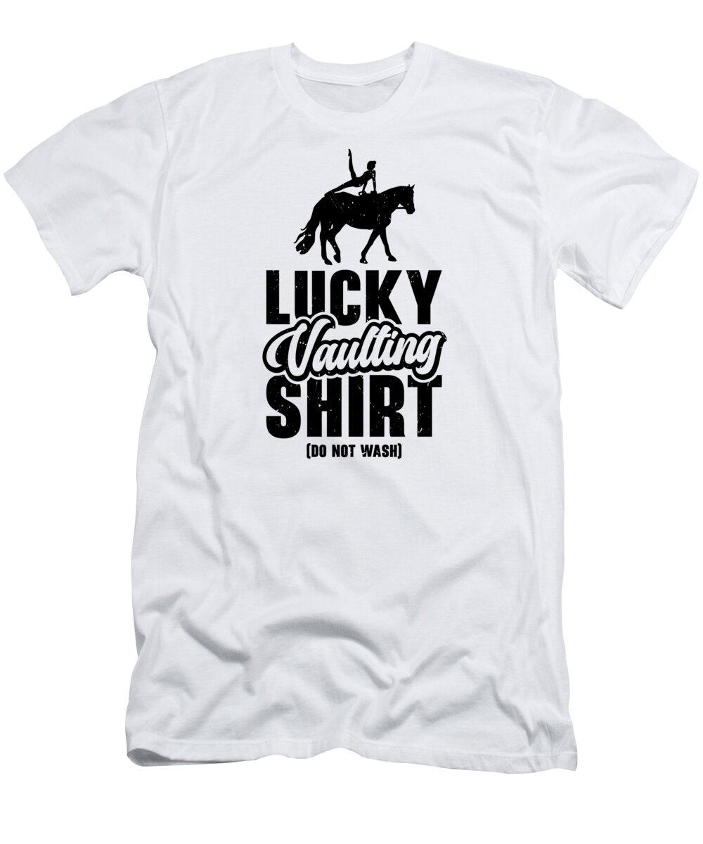Equestrian T-Shirt featuring the digital art Equestrian Horse Vaulting Funny Lucky Horseback Riding Acrobatics #4 by Toms Tee Store