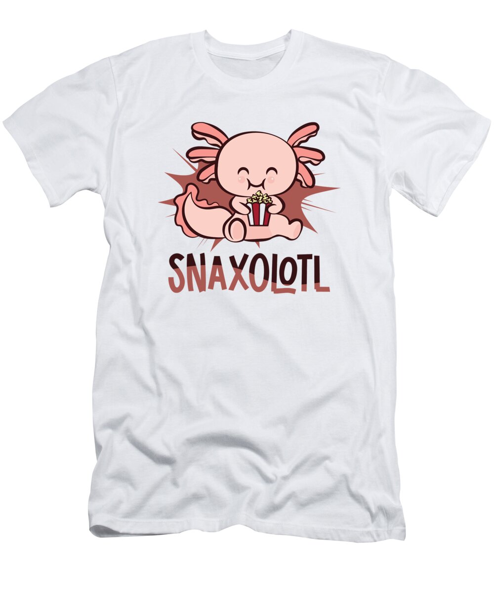 Axalotl T-Shirt featuring the digital art Just A Snaxolotl Who Loves Popcorn Axolotl #4 by Toms Tee Store