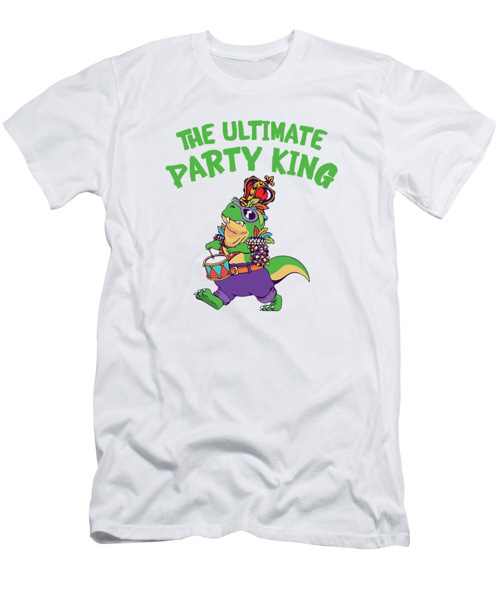 Mardi Gras T-Shirt featuring the digital art Mardi Gras Carnival T-rex Dinosaur Party King #4 by Toms Tee Store
