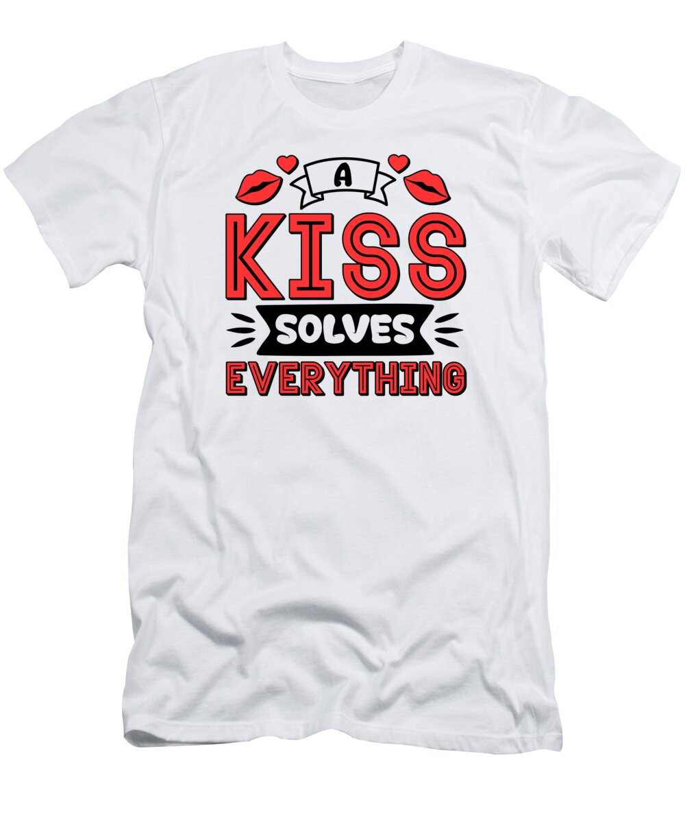 Problem T-Shirt featuring the digital art Problem Kissing Solution Relationship Partners Kiss #4 by Toms Tee Store