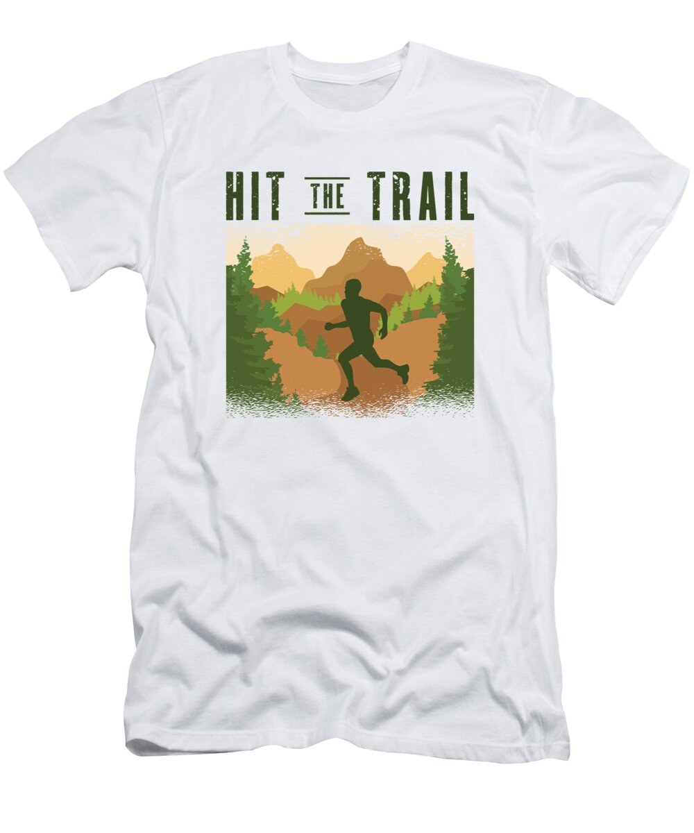 Running T-Shirt featuring the digital art Running in Woods Trail Running Runner Jogging Jogger #4 by Toms Tee Store