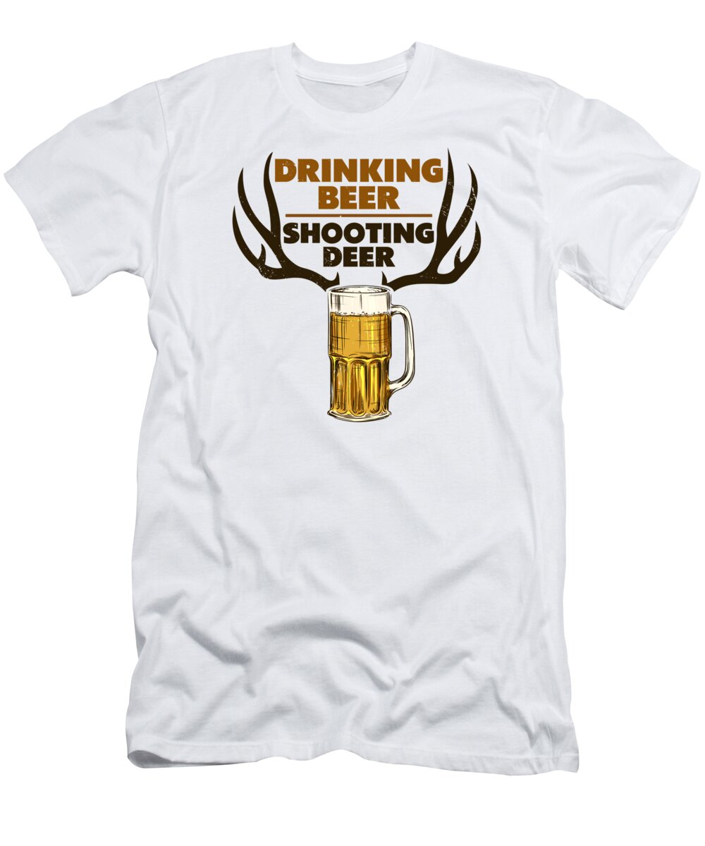 Deerhunter T-Shirt featuring the digital art Deer Hunter Shooting Beer Lover Drinking #5 by Toms Tee Store