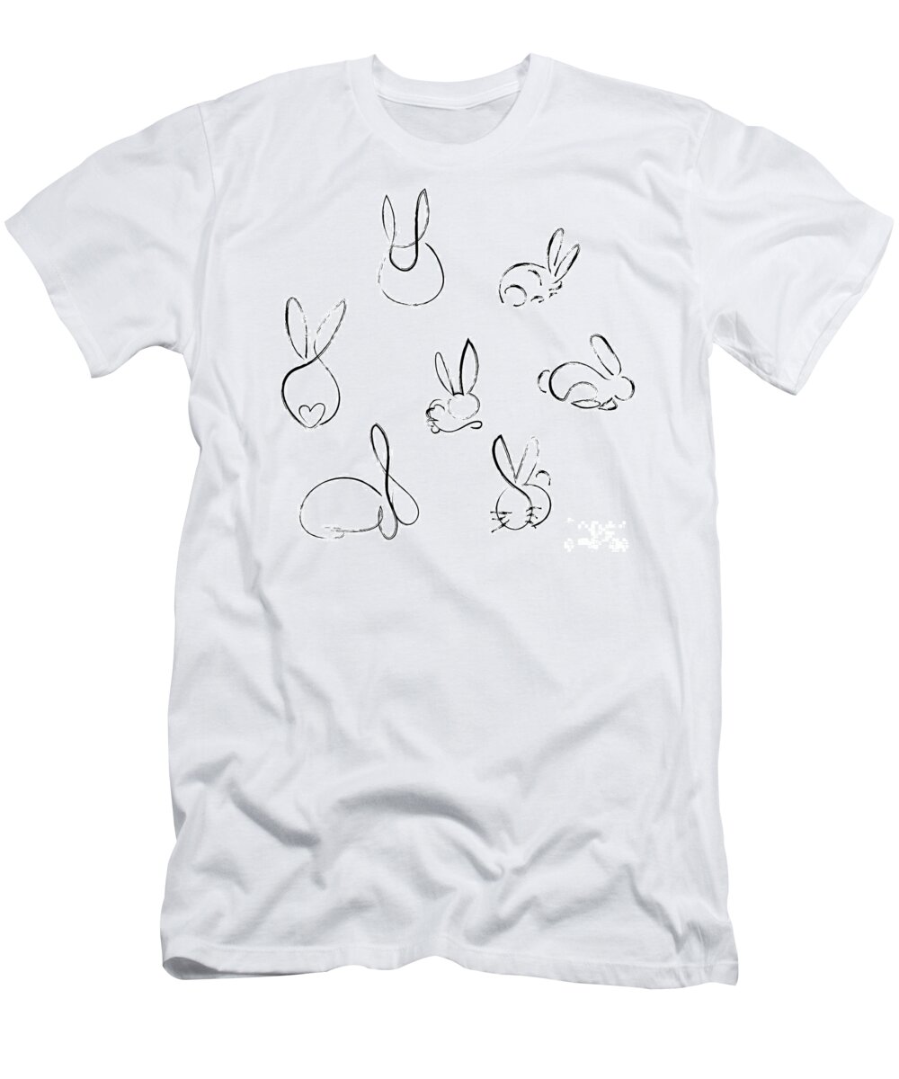 Happy Easter T-Shirt featuring the digital art Rabbit Line Sketch by Remy Francis