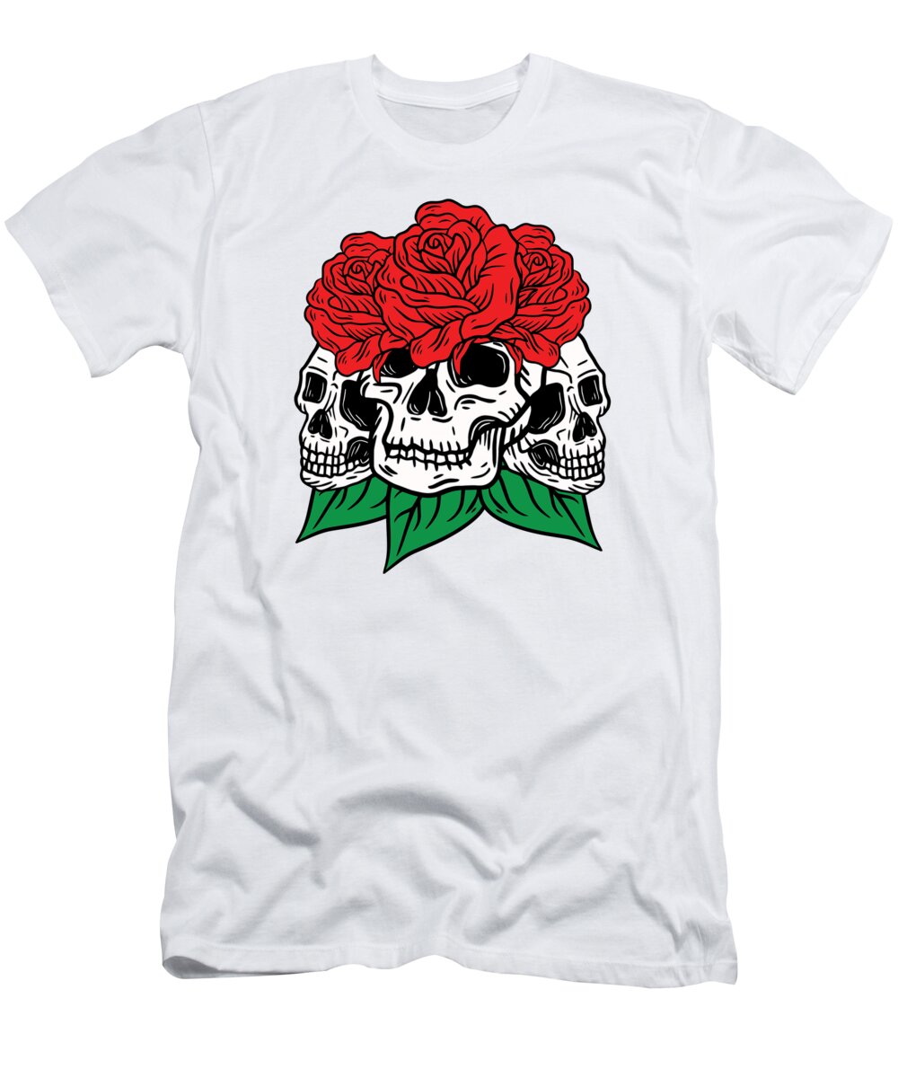 Skull T-Shirt featuring the digital art Skulls and Roses Gothic Bones Skeleton Death Grave Aesthetic Dark #5 by Toms Tee Store