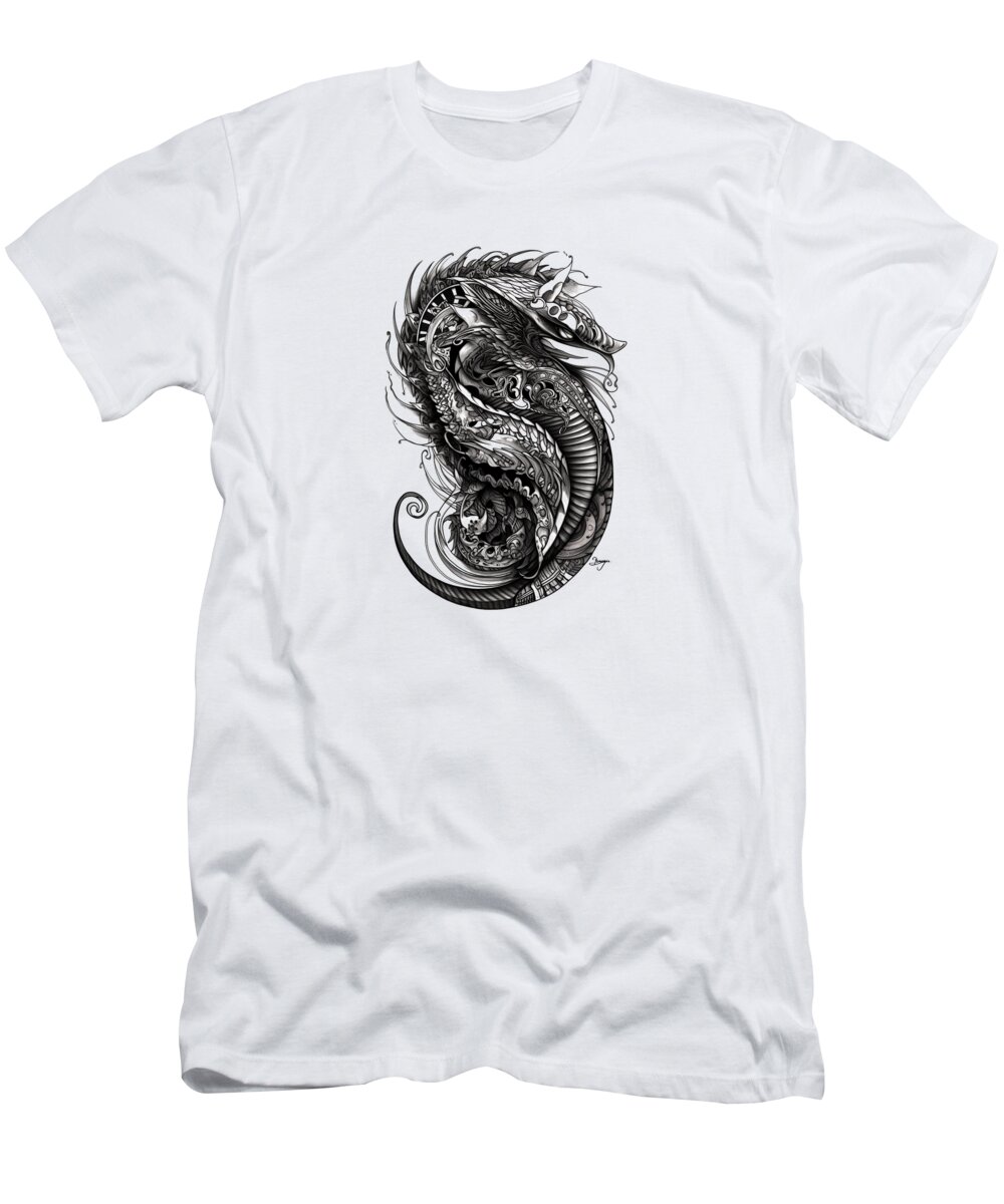 Dragon T-Shirt featuring the mixed media Tattoo Style Dragon #5 by World Art Collective