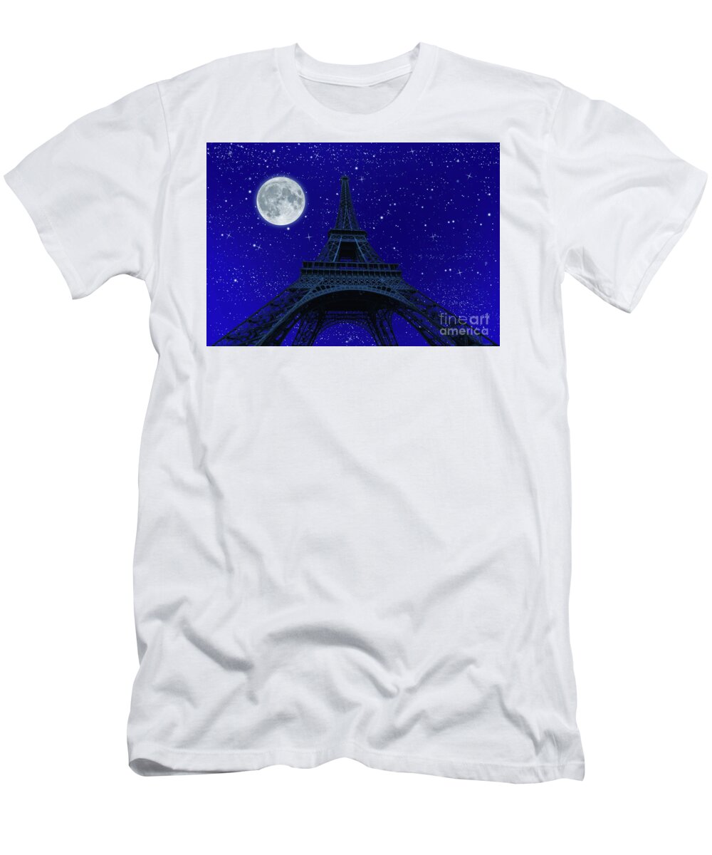 Tour Eiffel T-Shirt featuring the photograph Tour Eiffel at night with fullmoon #5 by Benny Marty