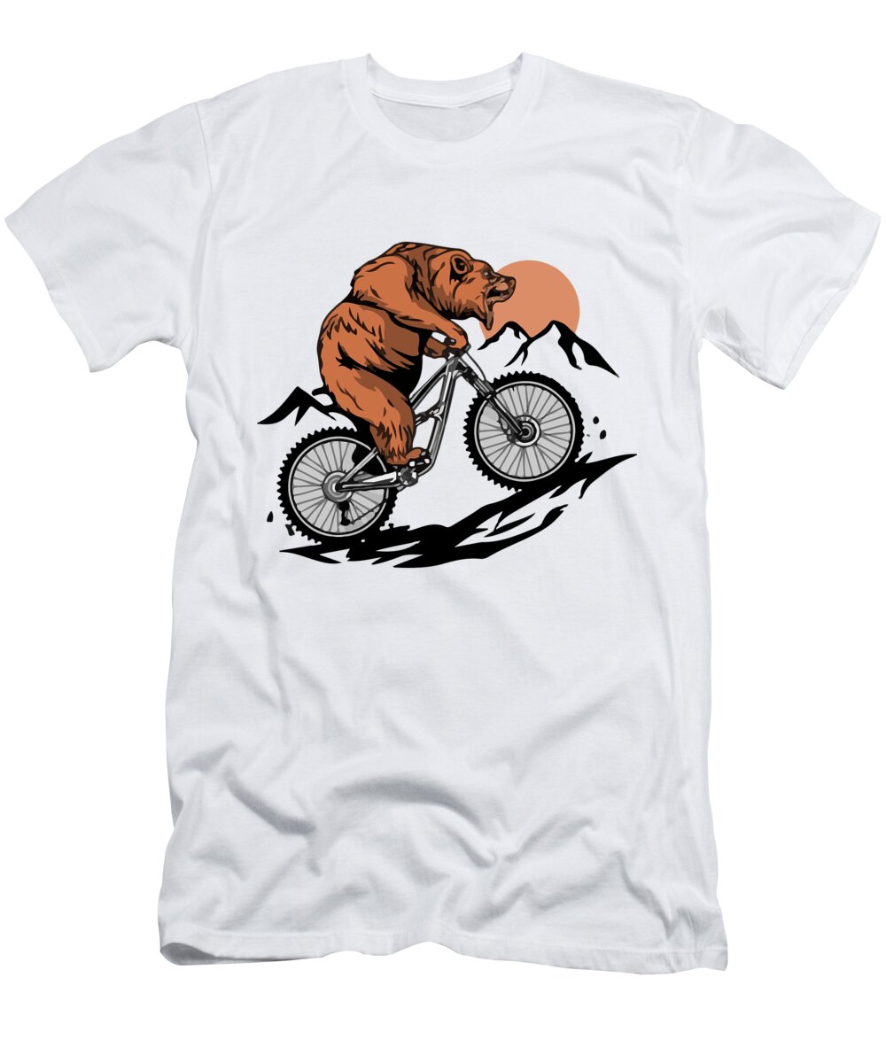Sports T-Shirt featuring the digital art A Bear Cycling on Mountain Bike by Unaidach